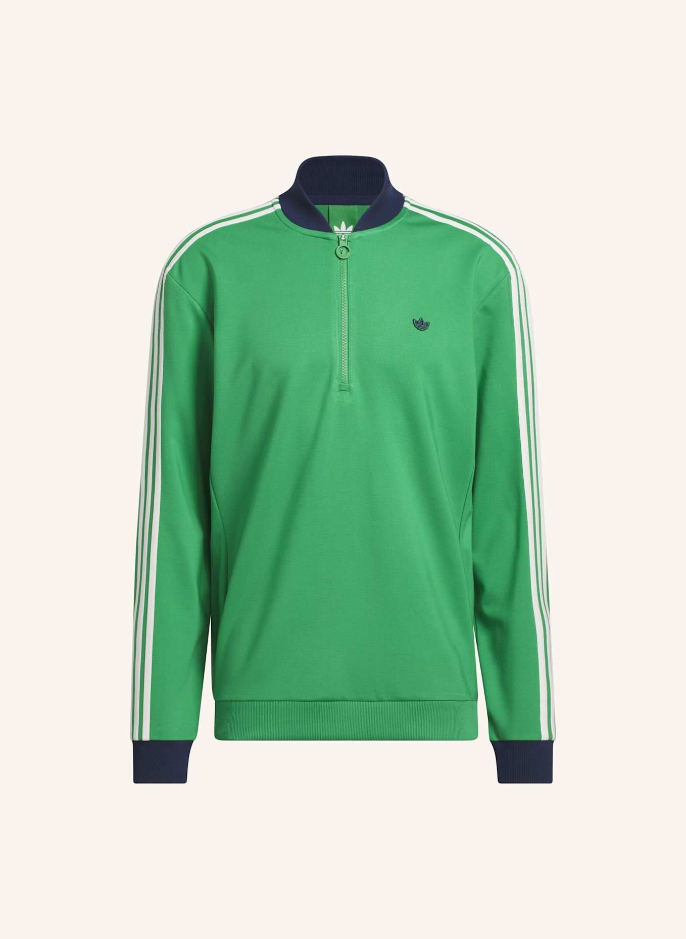 adidas ORIGINALS 3-STREIFEN 1/4 ZIP SWEATSHIRT: GRÜN/ BLAU
