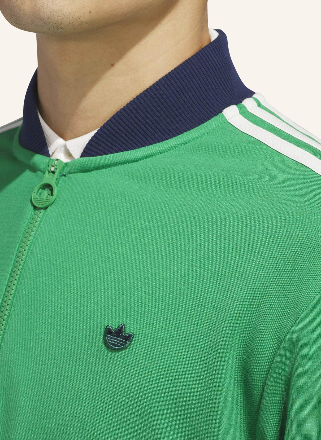 adidas ORIGINALS 3-STREIFEN 1/4 ZIP SWEATSHIRT: GRÜN/ BLAU