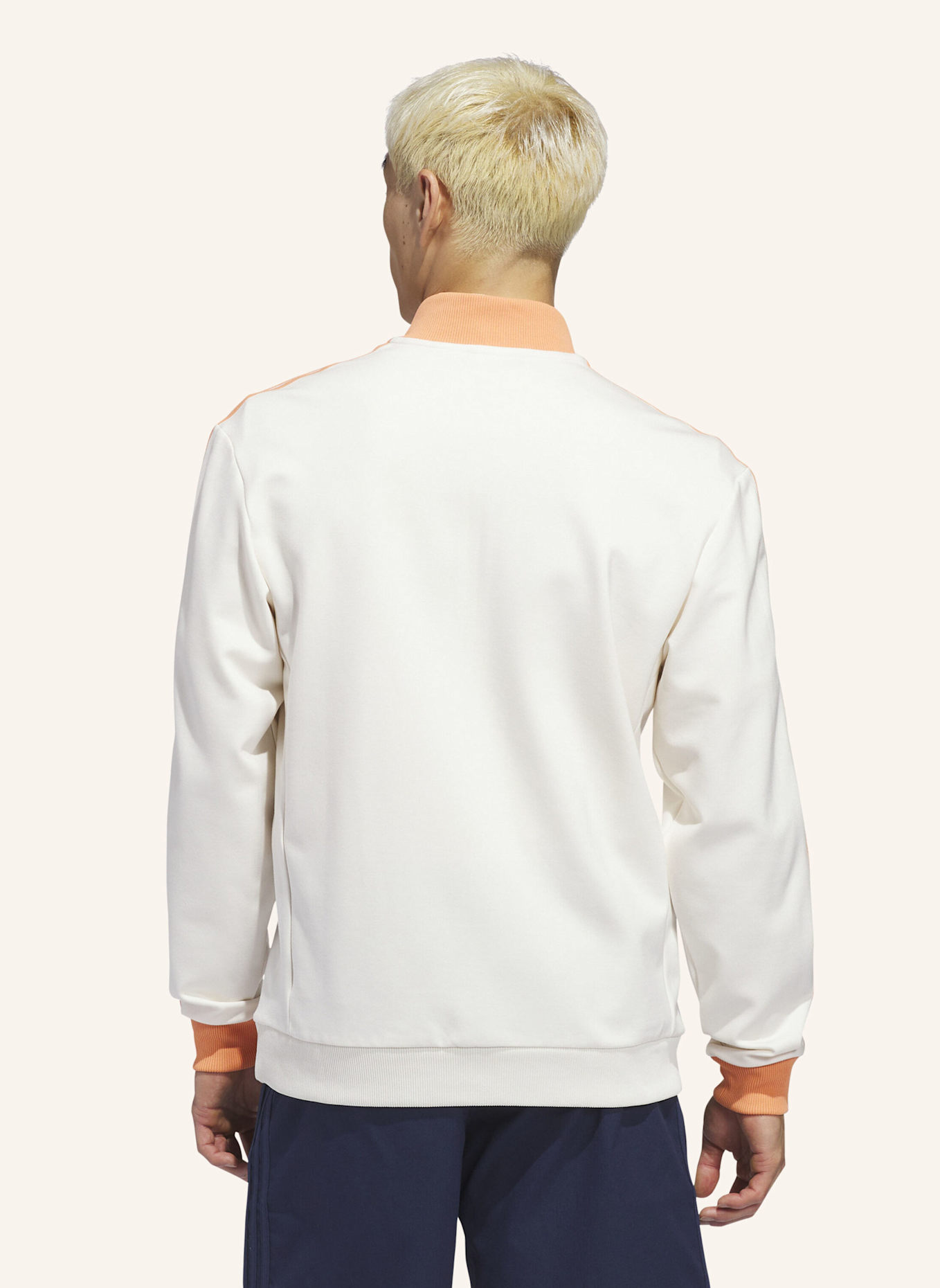 adidas ORIGINALS 3-STREIFEN 1/4 ZIP SWEATSHIRT: WEISS/ ORANGE