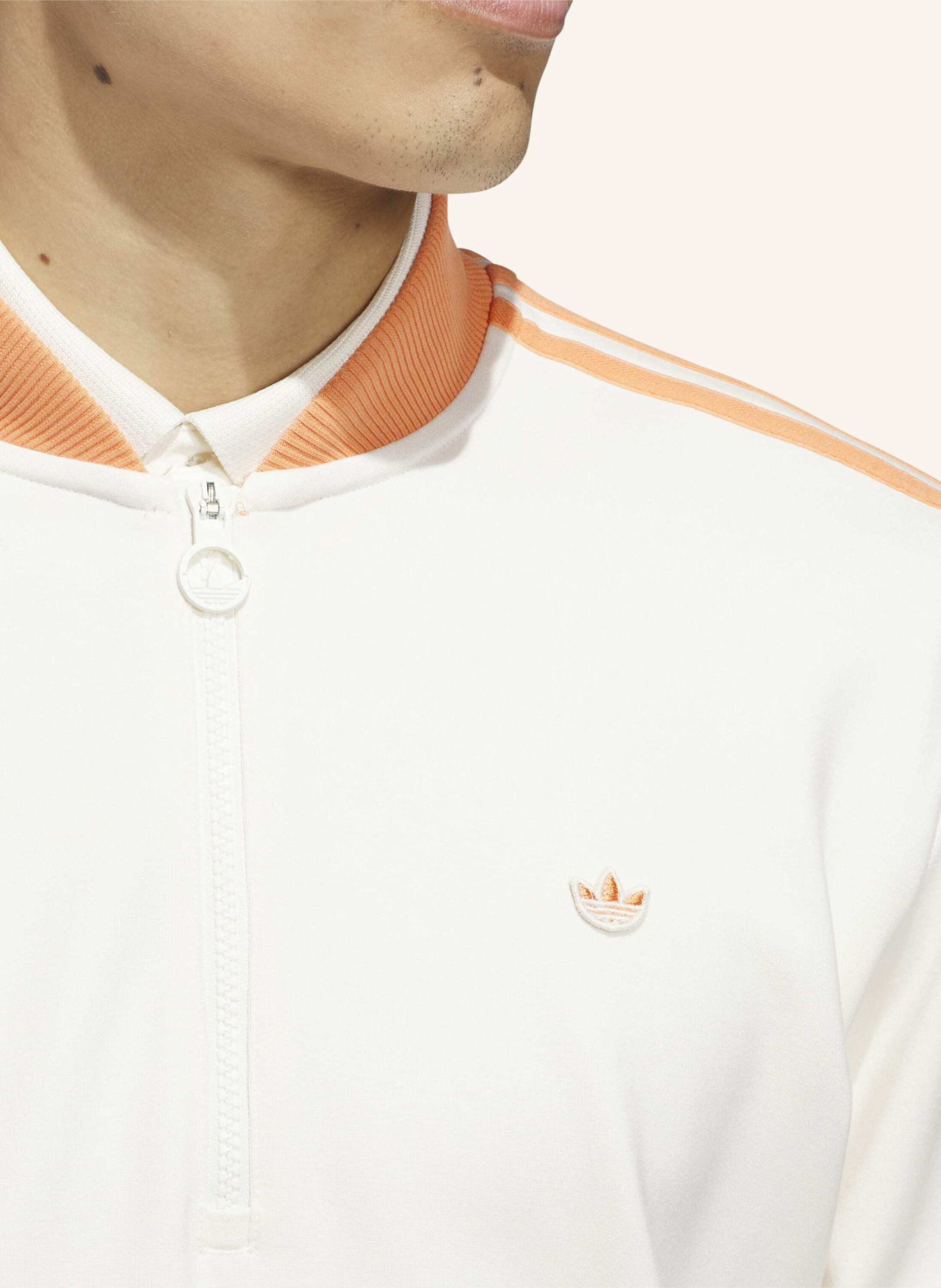 adidas ORIGINALS 3-STREIFEN 1/4 ZIP SWEATSHIRT: WEISS/ ORANGE