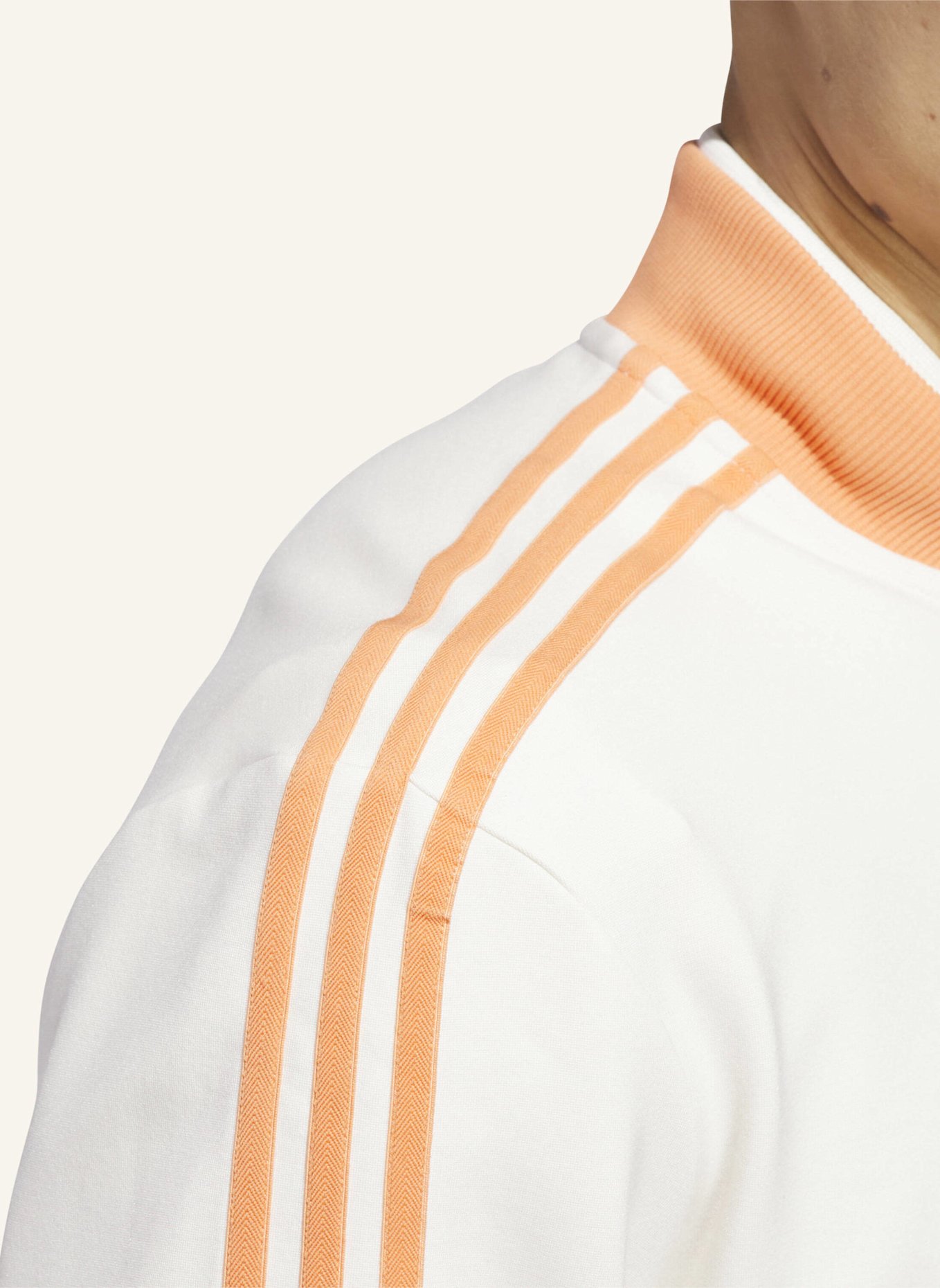 adidas ORIGINALS 3-STREIFEN 1/4 ZIP SWEATSHIRT: WEISS/ ORANGE