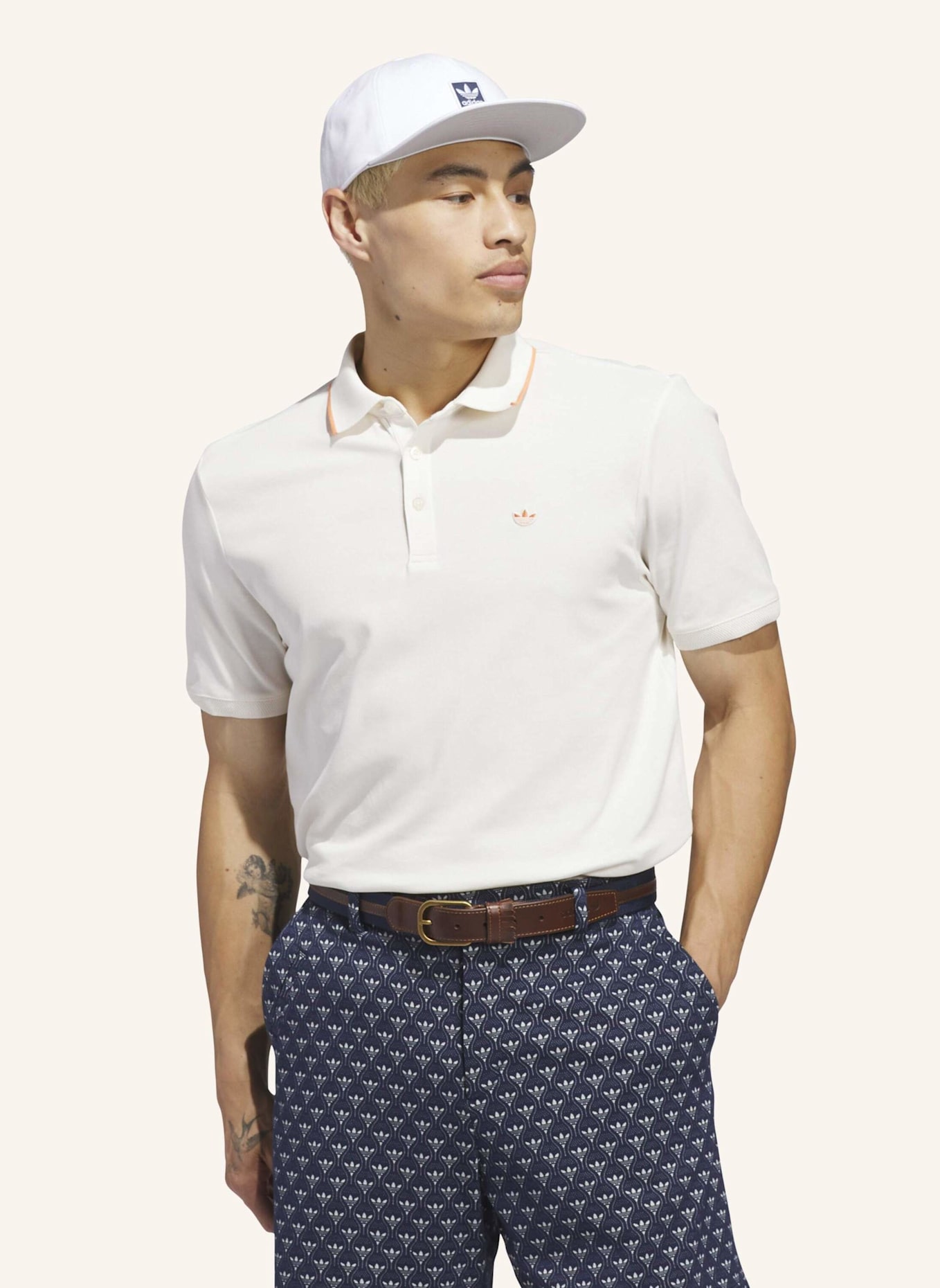 adidas ORIGINALS TWISTKNIT TREFOIL POLOSHIRT: WEISS/ ORANGE