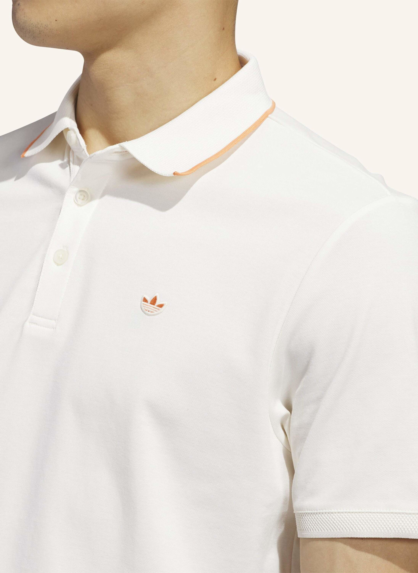 adidas ORIGINALS TWISTKNIT TREFOIL POLOSHIRT: WEISS/ ORANGE