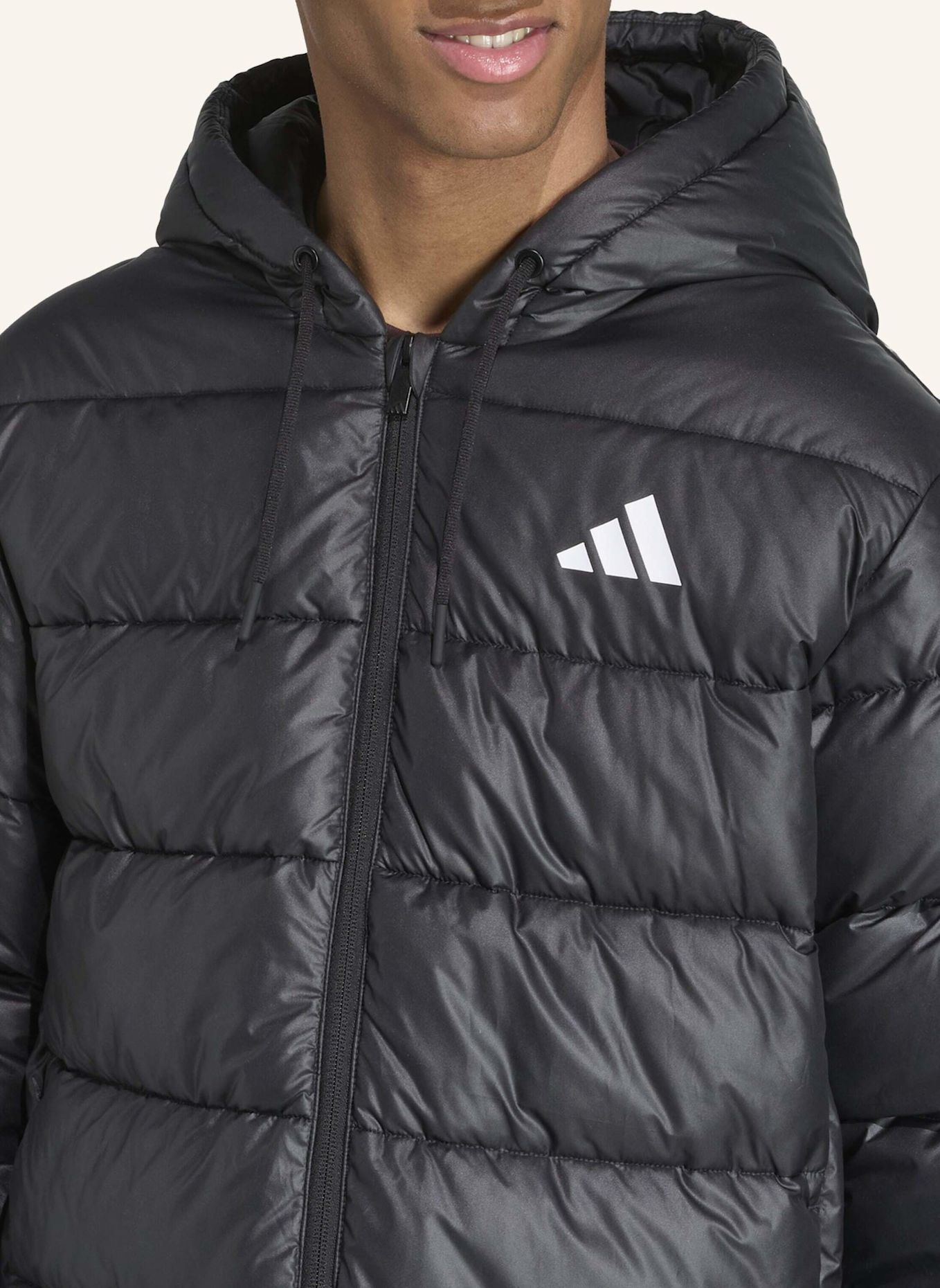 adidas ESSENTIALS CLIMAWARM KUNSTDAUNEN STEPP-KAPUZENJACKEN: SCHWARZ