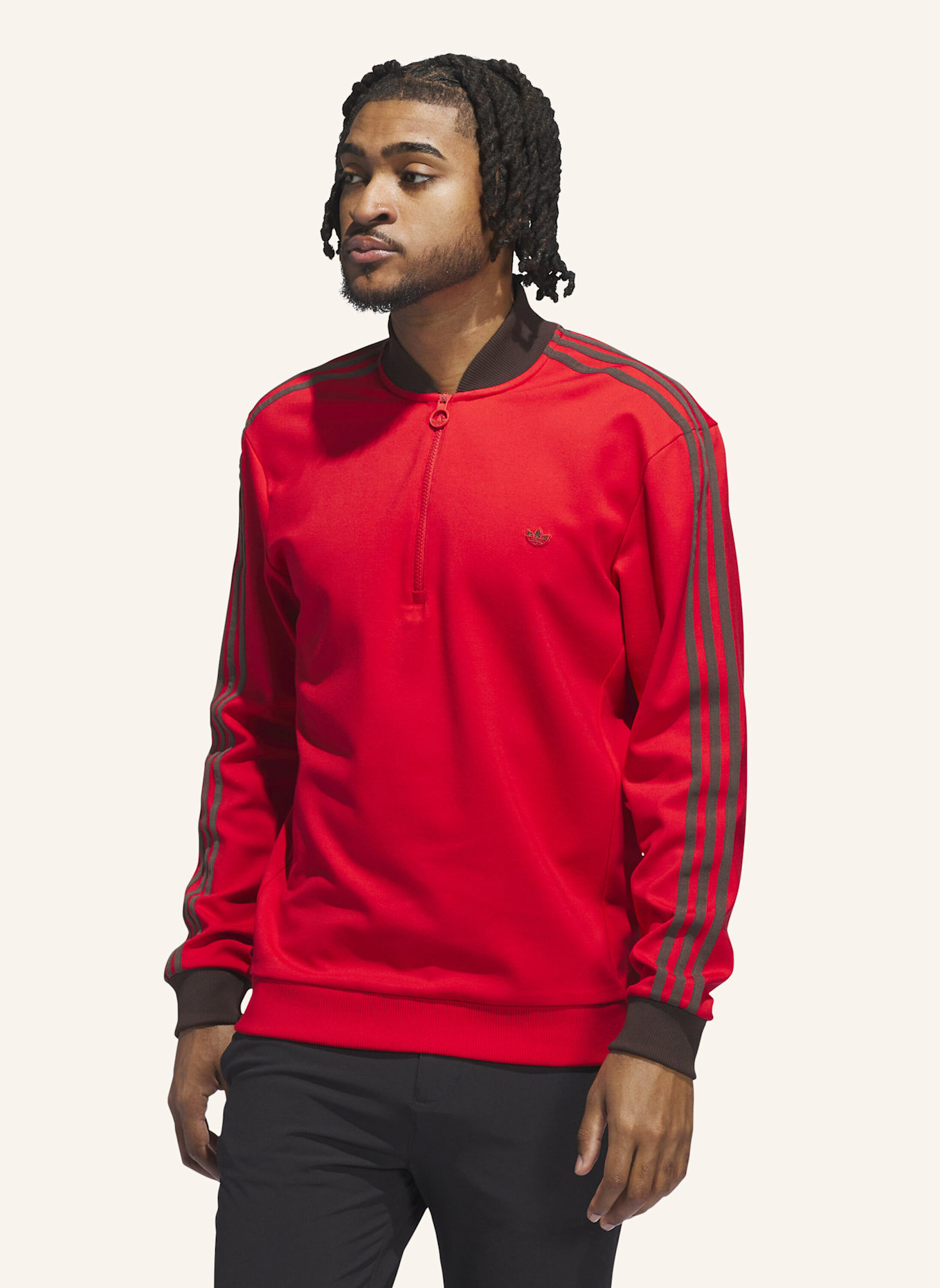 adidas ORIGINALS 3-STREIFEN 1/4 ZIP SWEATSHIRT: ROT