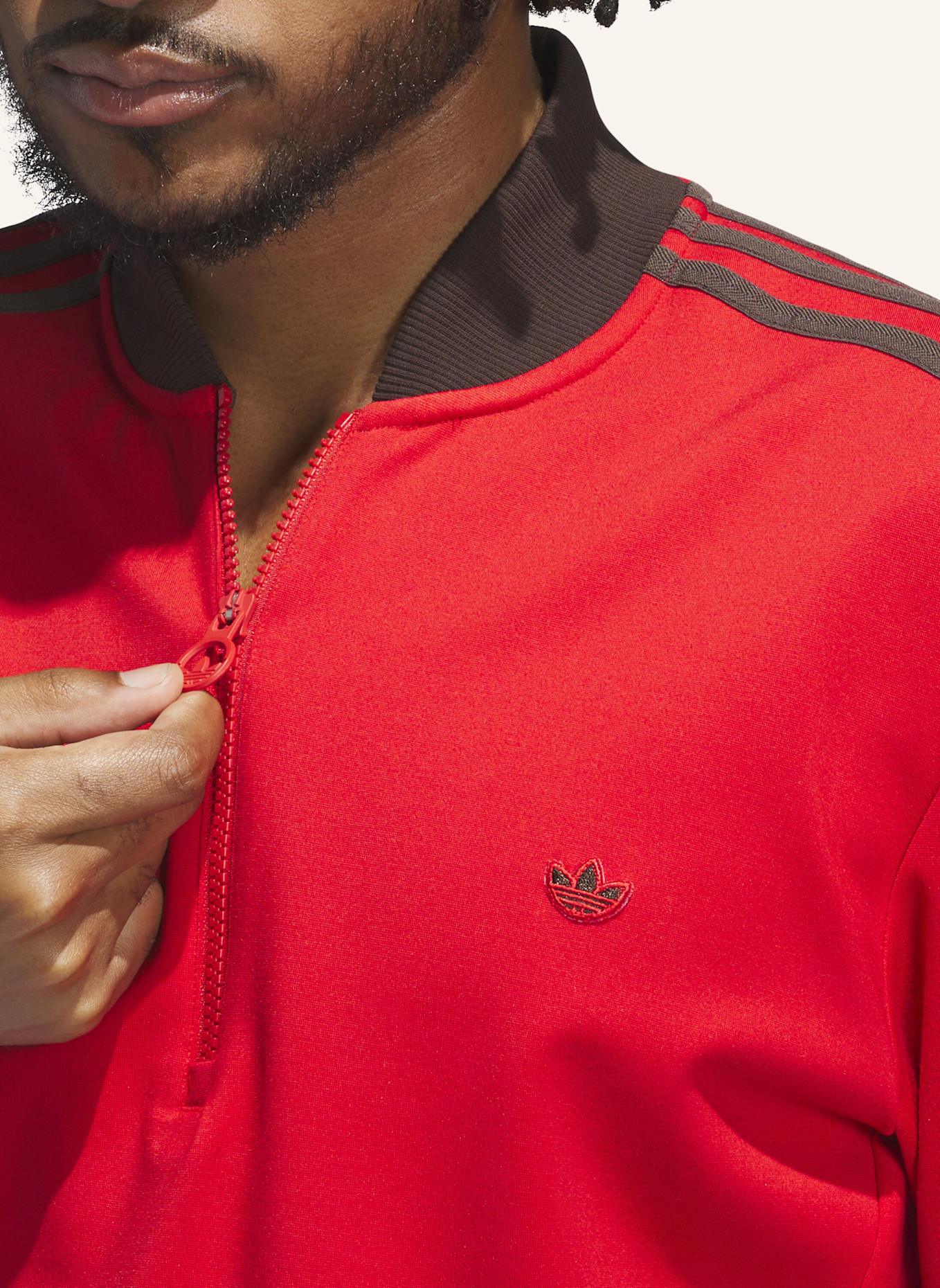 adidas ORIGINALS 3-STREIFEN 1/4 ZIP SWEATSHIRT: ROT