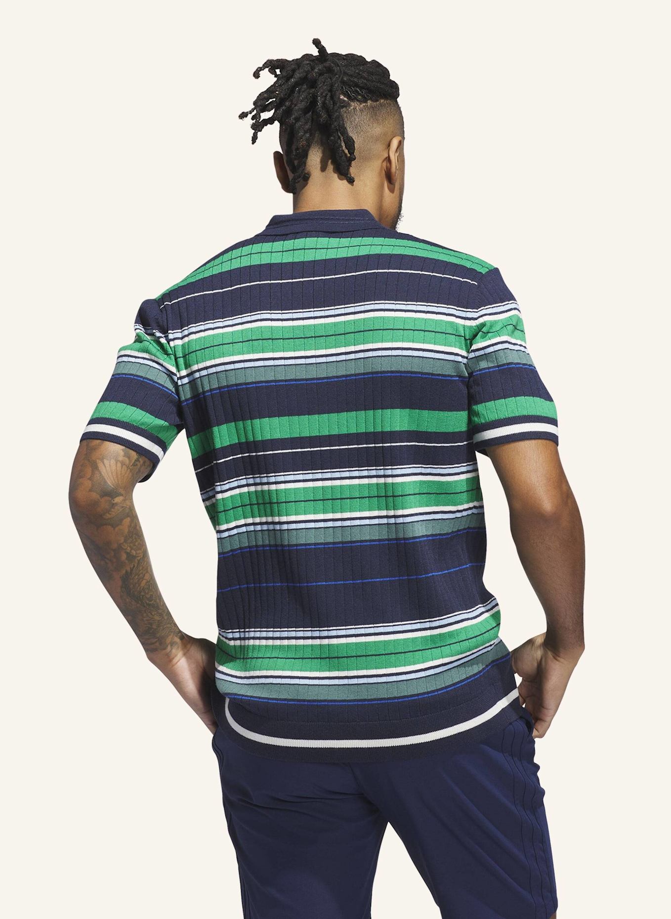adidas ORIGINALS KNIT POLOSHIRT: BLAU/ GRÜN