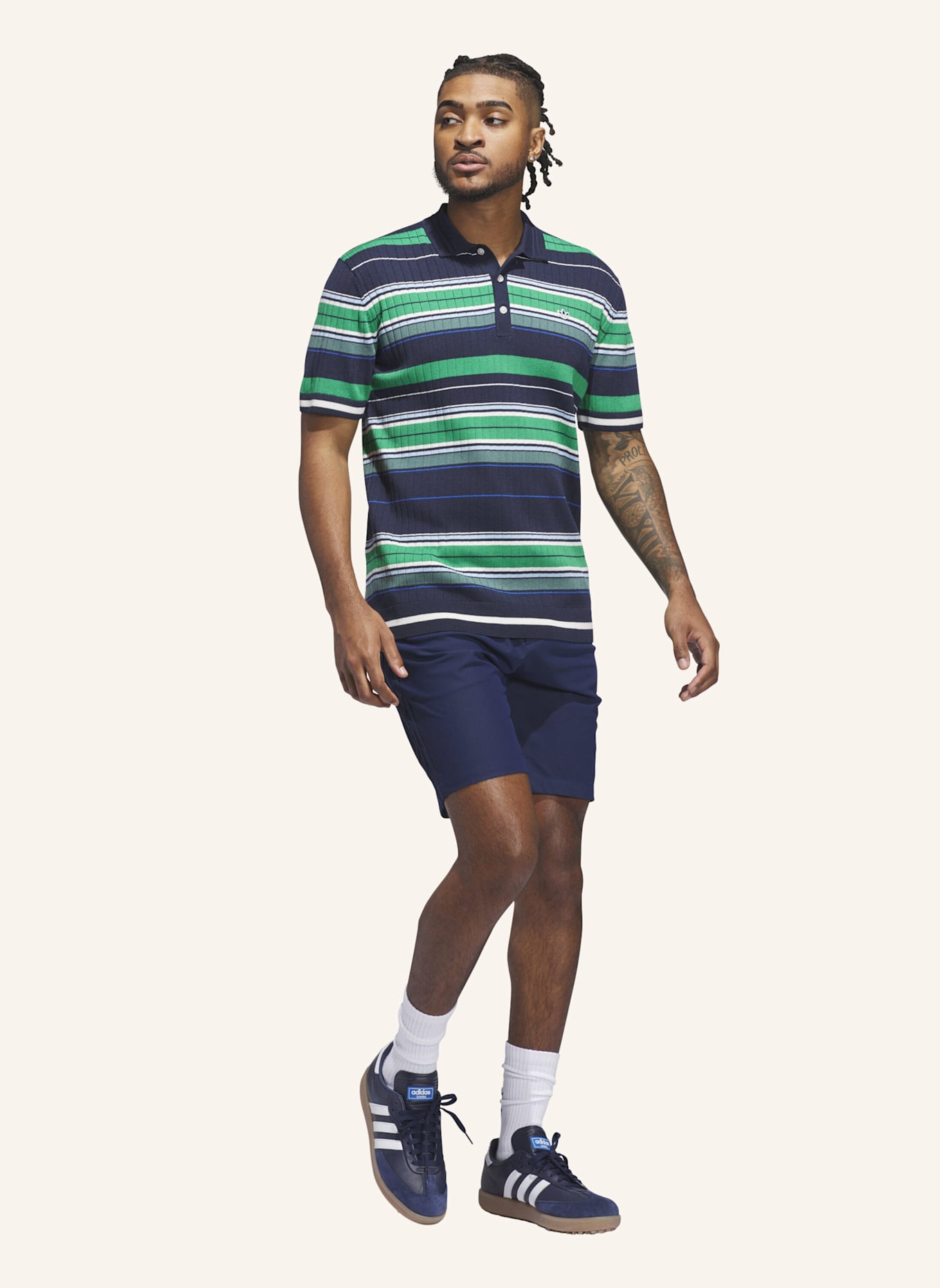 adidas ORIGINALS KNIT POLOSHIRT: BLAU/ GRÜN