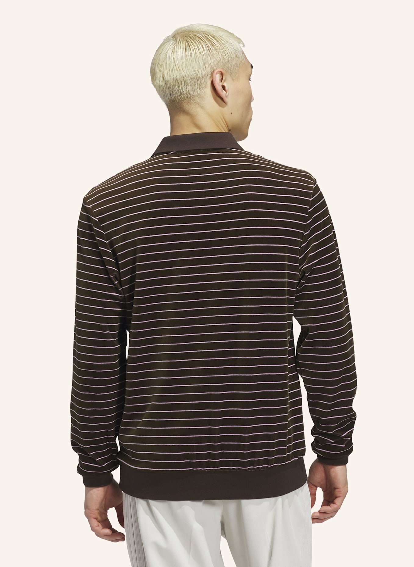 adidas ORIGINALS VELOURS LANGÄRMELIGES POLOSHIRT: BRAUN/ LILA
