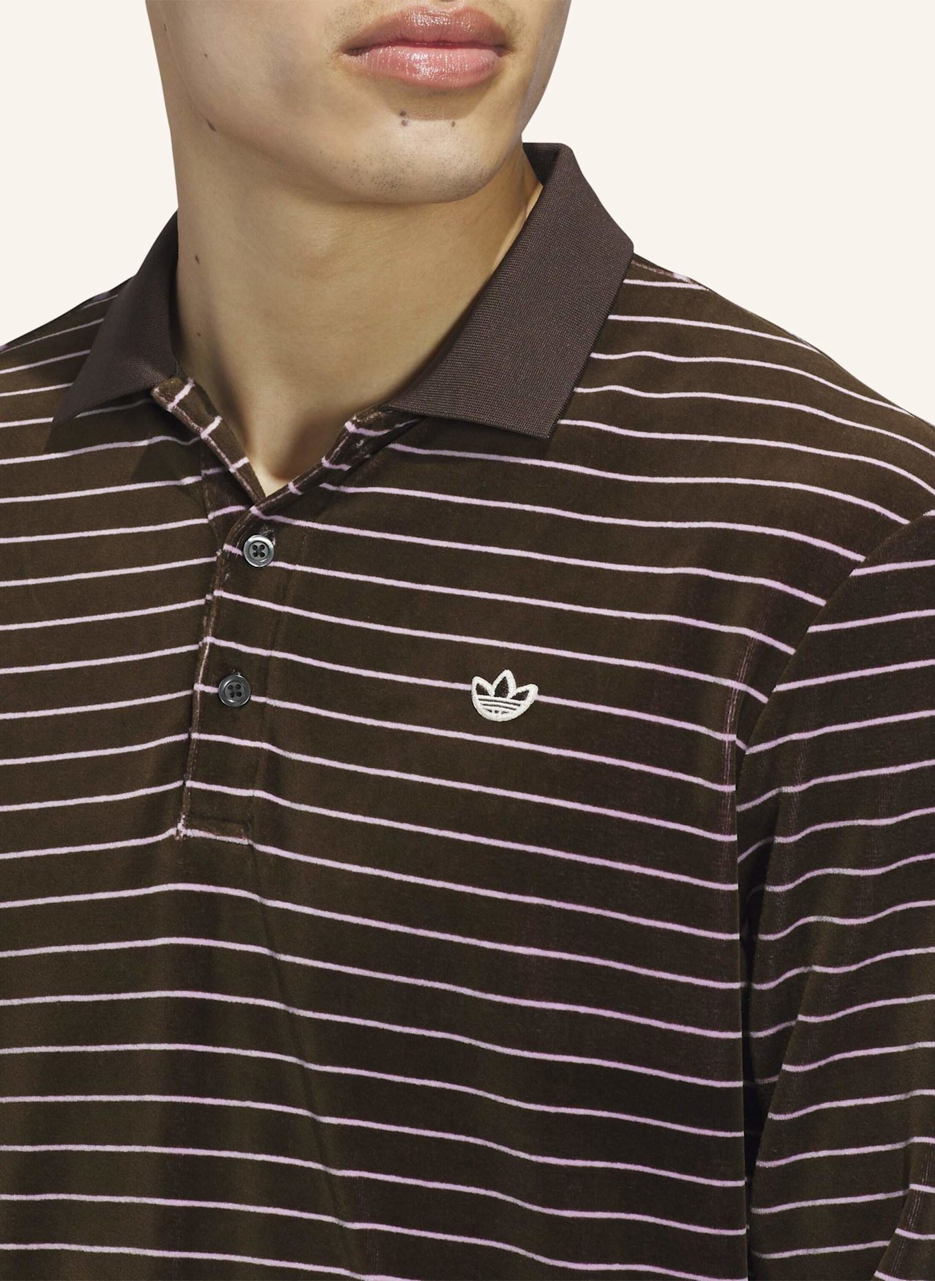 adidas ORIGINALS VELOURS LANGÄRMELIGES POLOSHIRT: BRAUN/ LILA
