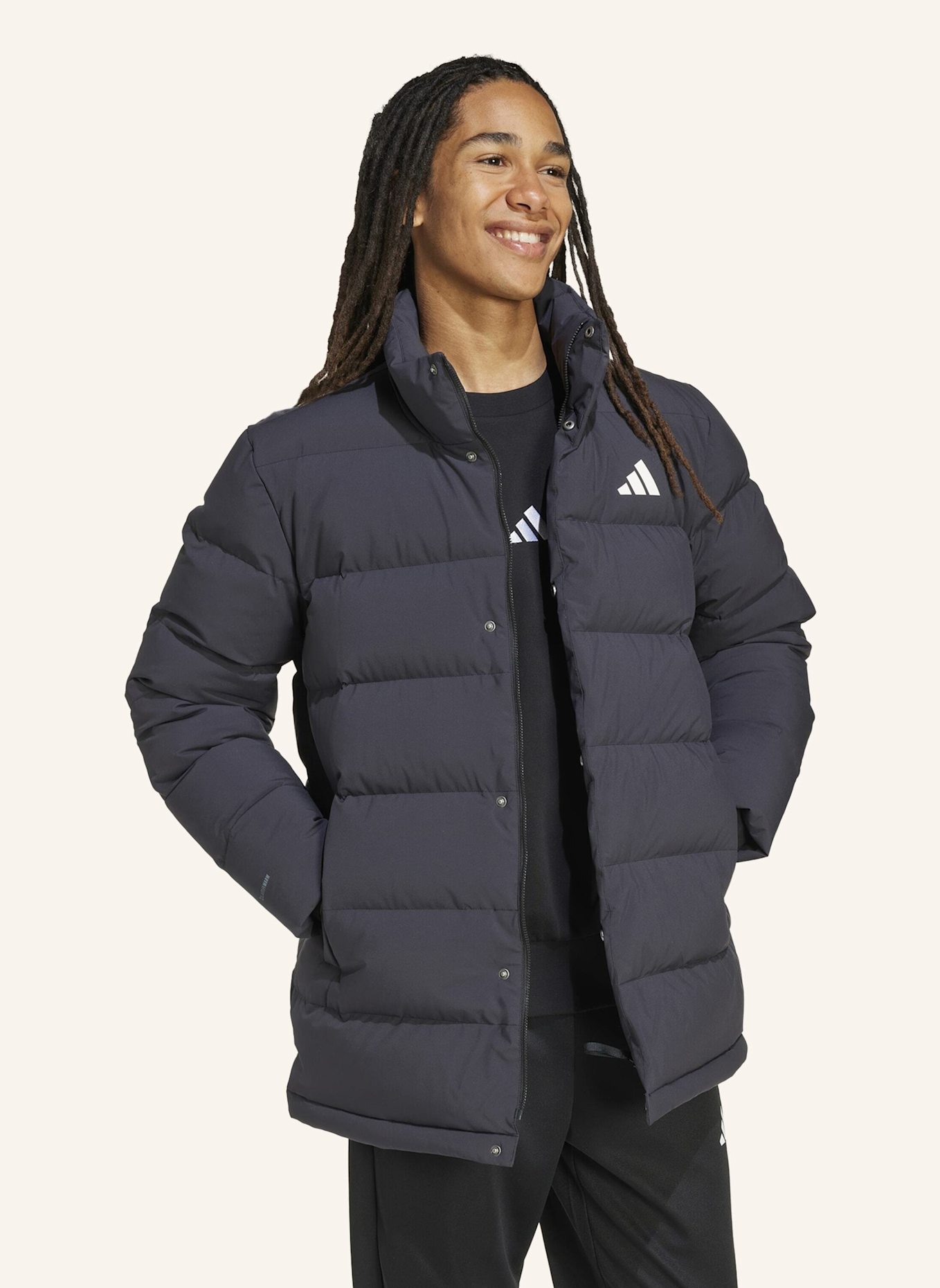 adidas HELIONIC CLIMAWARM MITTELLANGE DAUNENJACKE: SCHWARZ