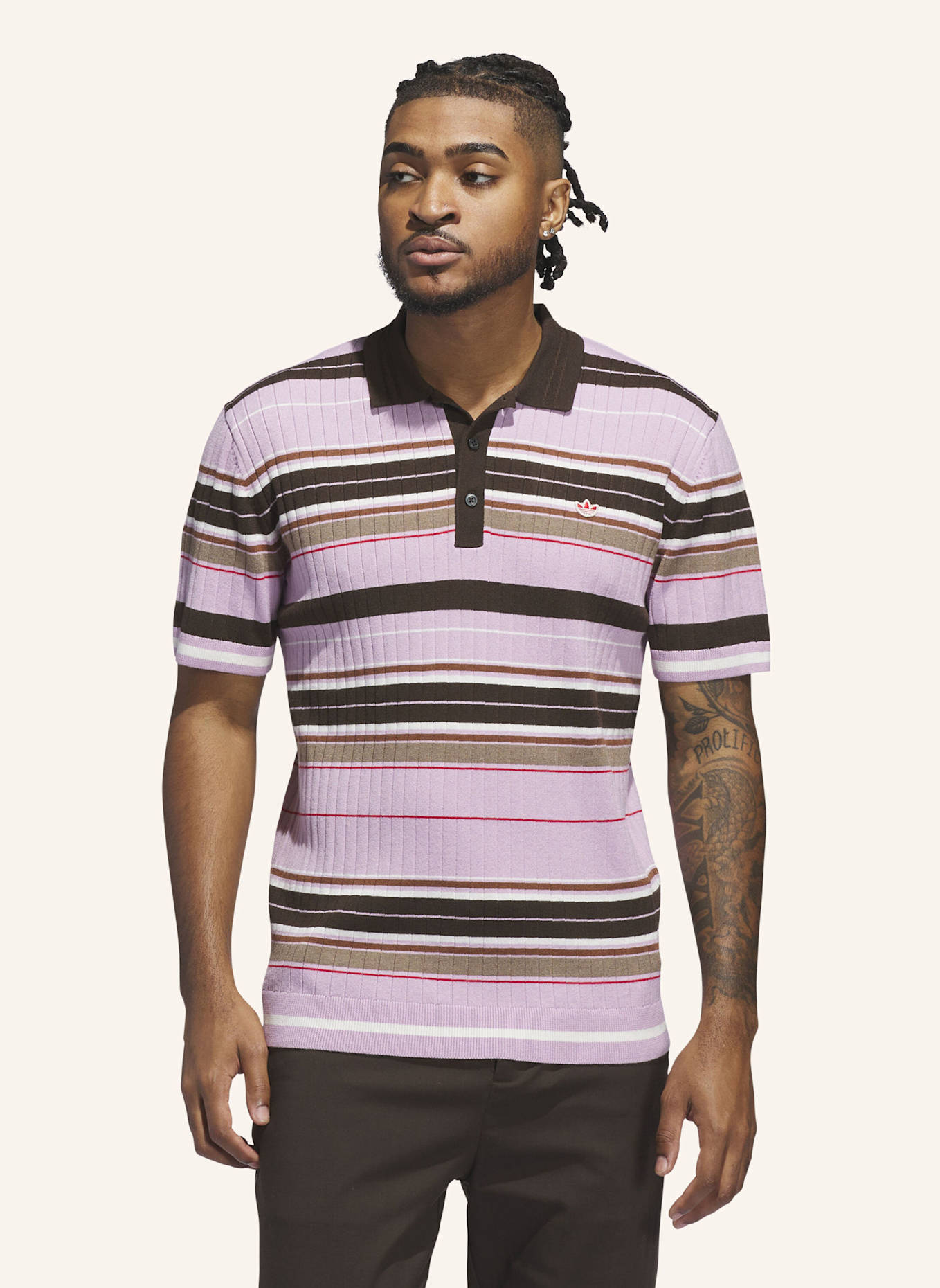 adidas ORIGINALS KNIT POLOSHIRT: LILA/ BRAUN