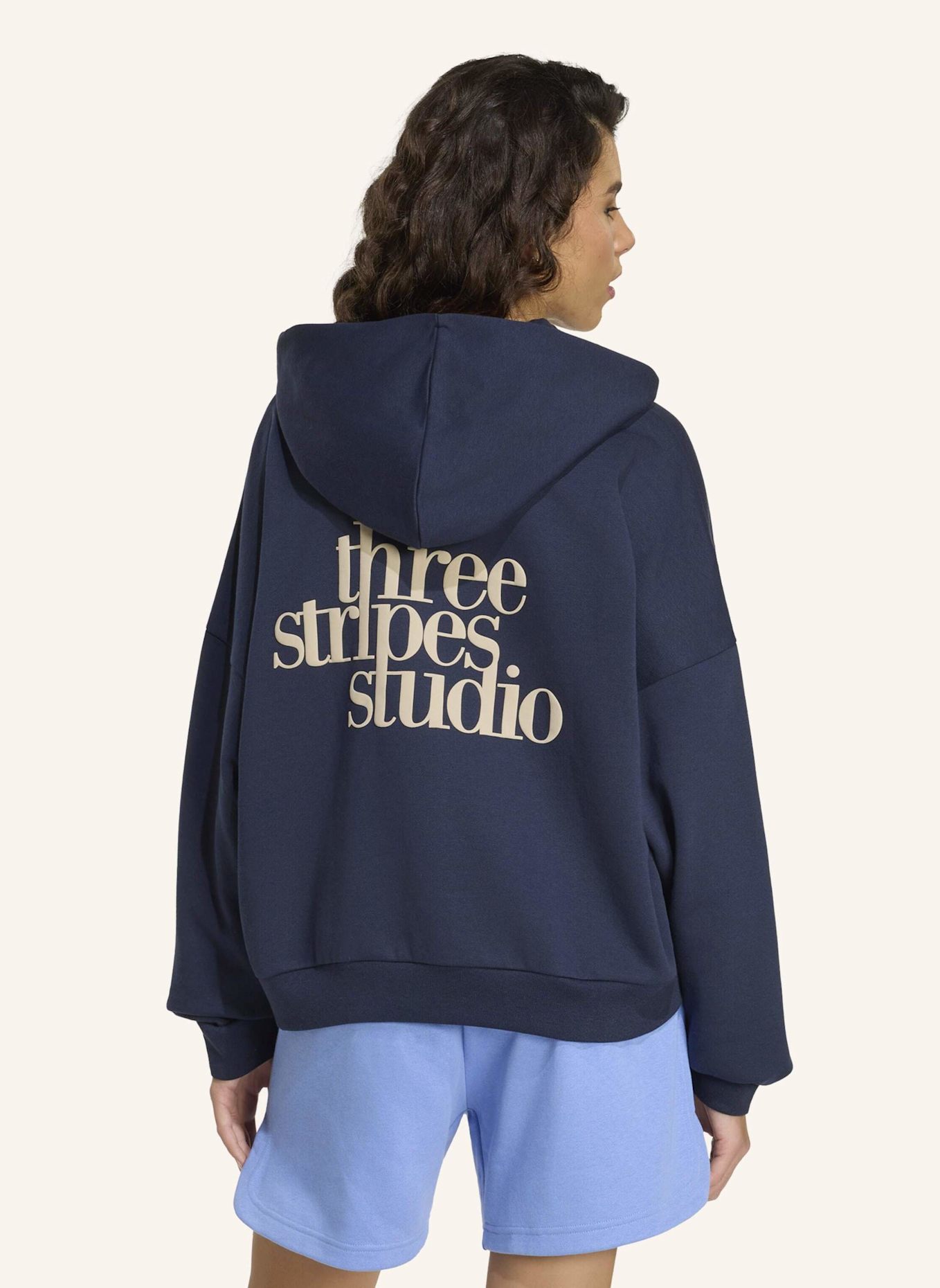adidas 3-STREIFEN STUDIO HOODIE: BLAU