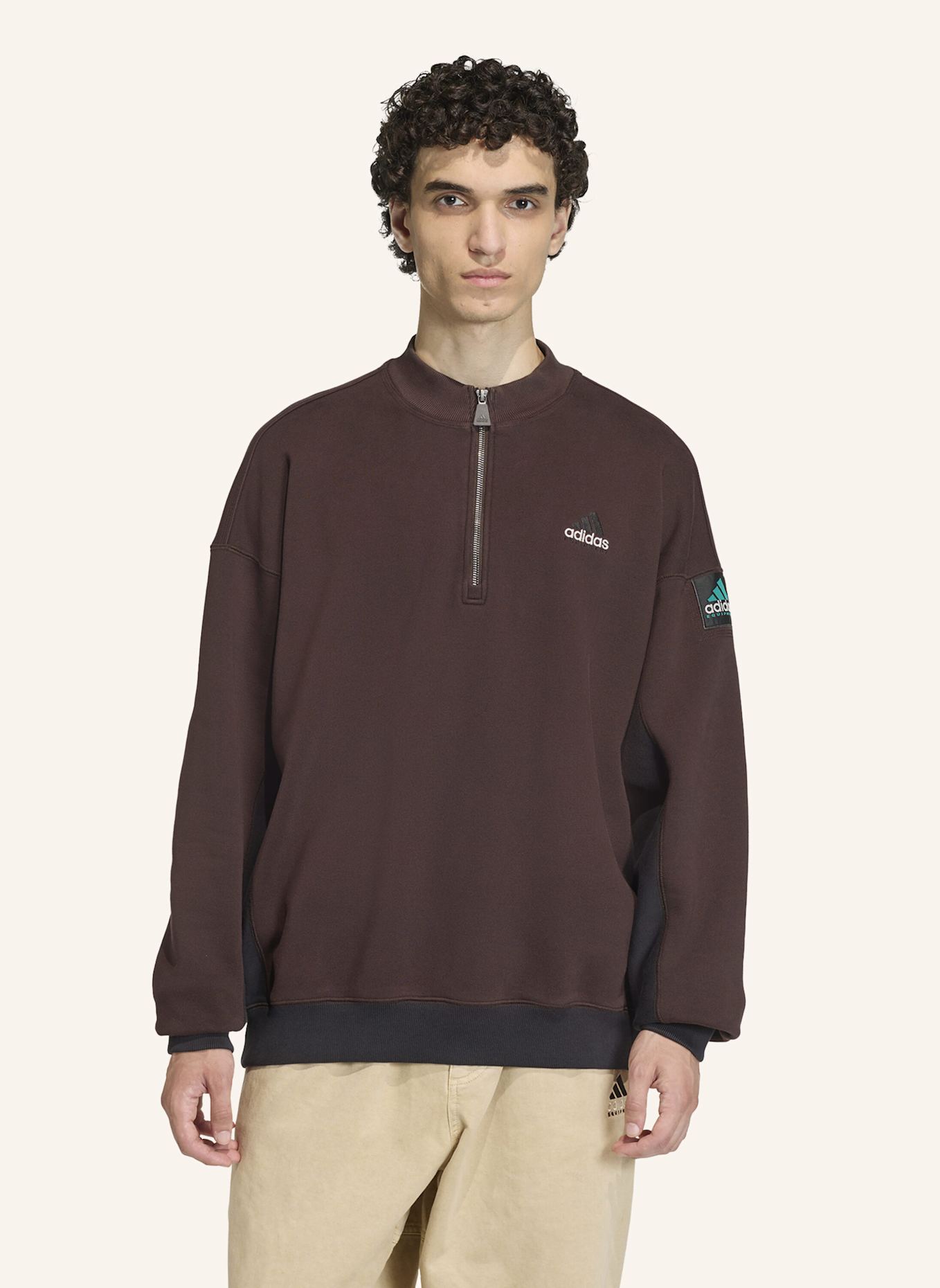 adidas Originals ADIDAS EQUIPMENT BLOCKED HALF-ZIP PULLOVER: BRAUN