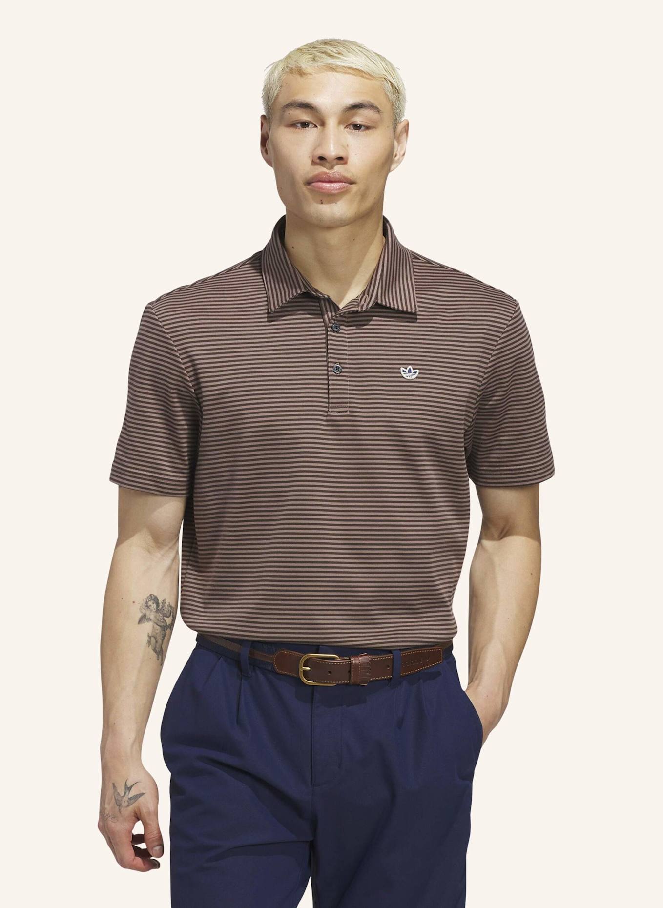 adidas ORIGINALS STRIPE PIKEE POLOSHIRT: BRAUN
