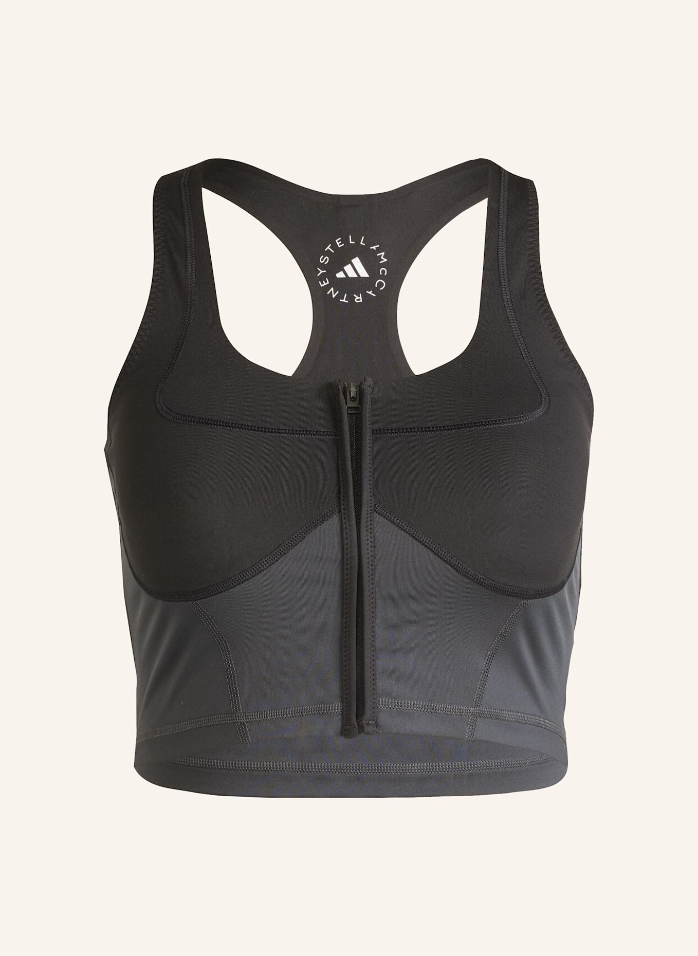 adidas by Stella McCartney ADIDAS BY STELLA MCCARTNEY TWO-TONE ZIPPED CROP-TOP: SCHWARZ/ GRAU