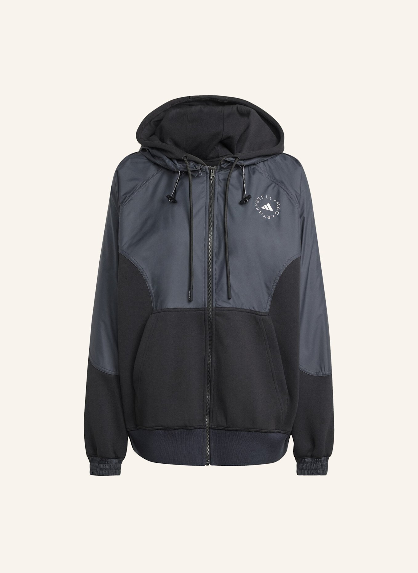 adidas by Stella McCartney ADIDAS BY STELLA MCCARTNEY MATERIAL MIX KAPUZENJACKE: SCHWARZ/ GRAU
