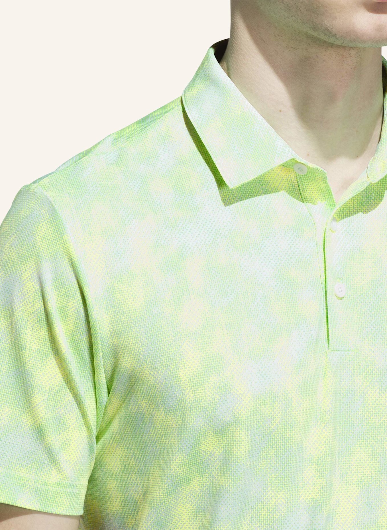 adidas ULTIMATE365 TEXTURED POLOSHIRT MIT PRINT: WEISS/ NEONGRÜN