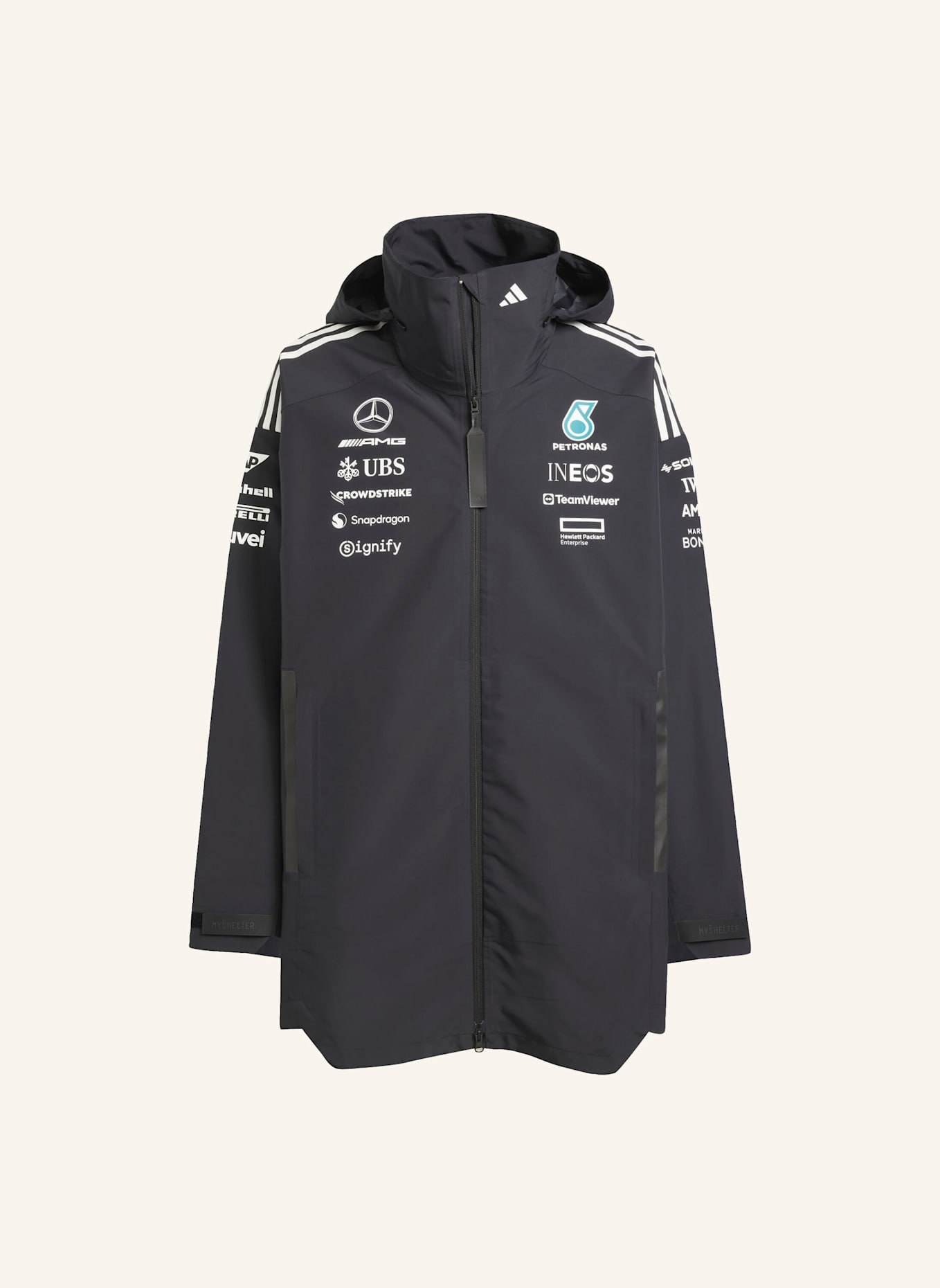 adidas MERCEDES - AMG PETRONAS FORMULA ONE TEAM MYSHELTER JACKE: SCHWARZ/ WEISS