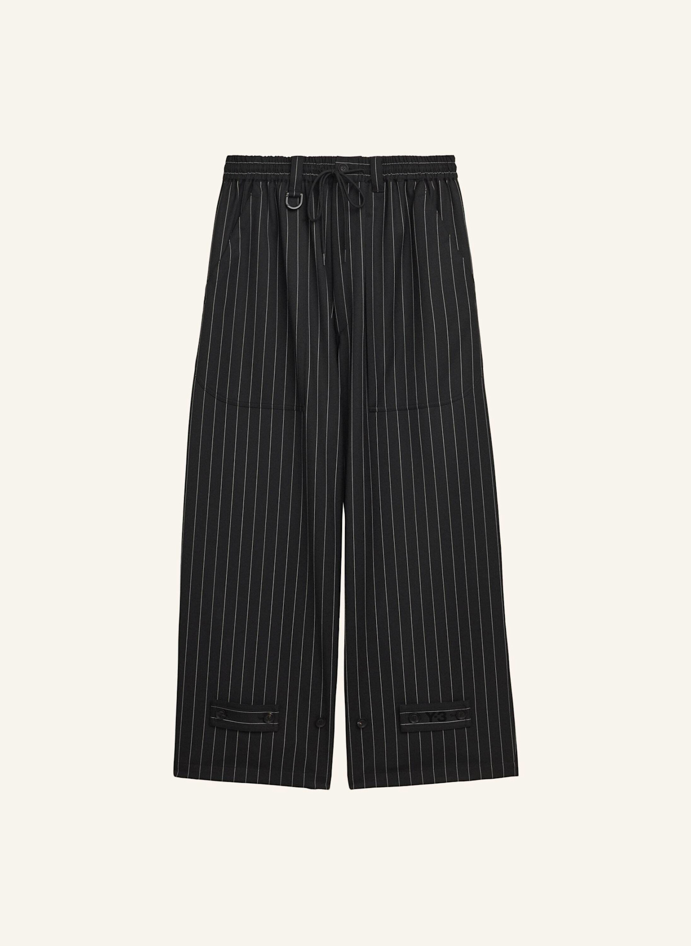 Y-3 Y-3 HOSE MIT NADELSTREIFEN UND WEITEM BEIN AUS VEREDELTER WOLLE: SCHWARZ/ CREME