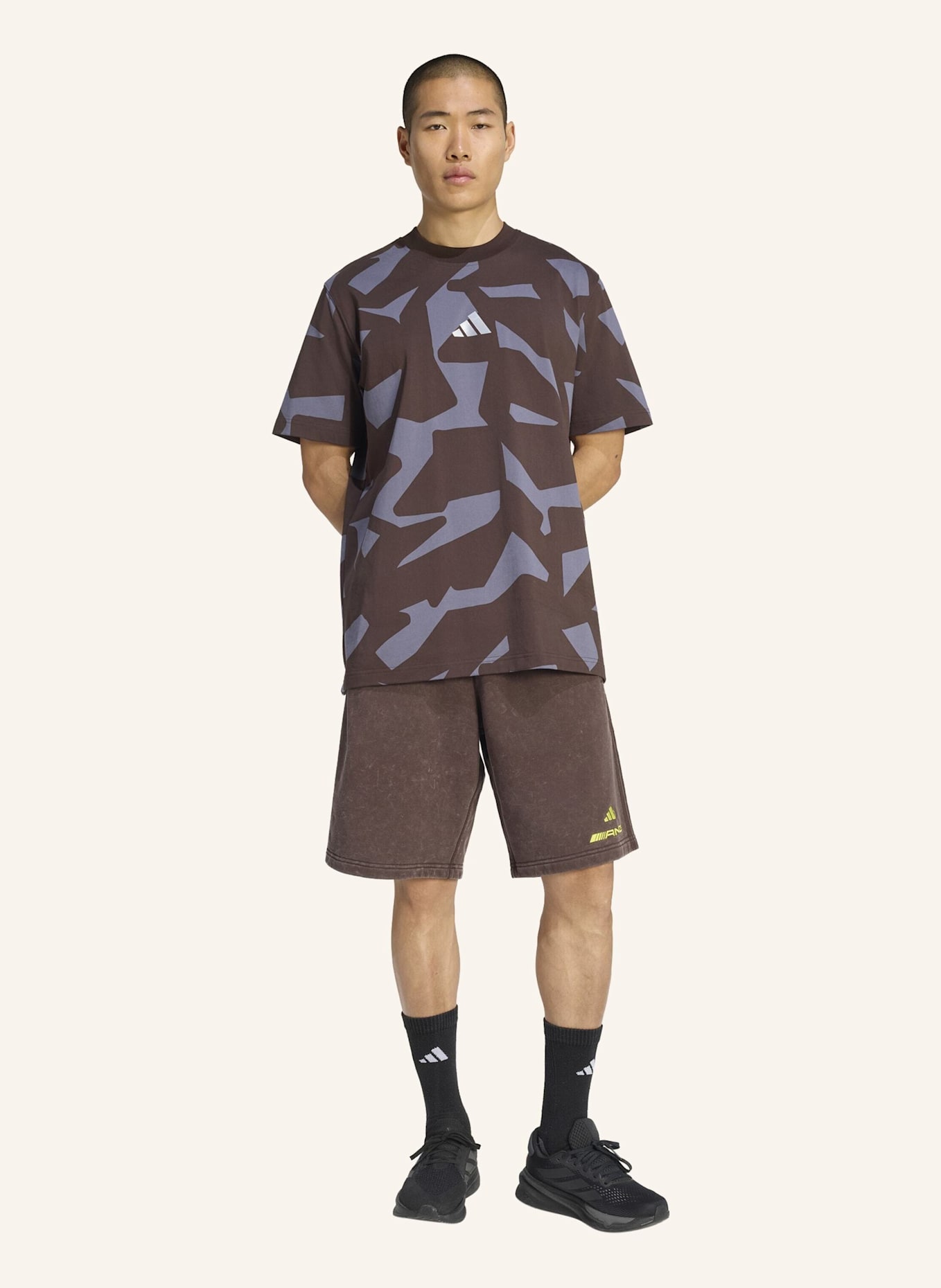 adidas AMG WASHED SHORTS: BRAUN