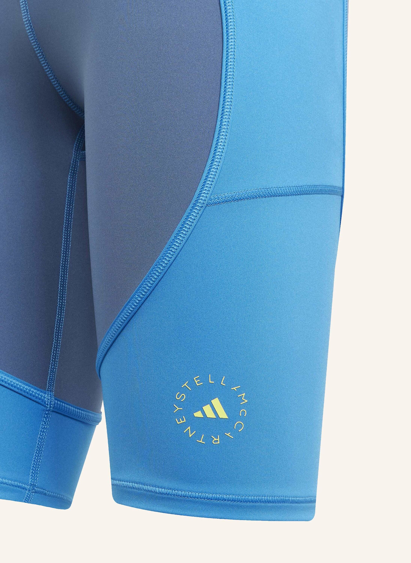 adidas by Stella McCartney ADIDAS BY STELLA MCCARTNEY TWO-TONE KURZE LEGGINGS: DUNKELBLAU/ BLAU