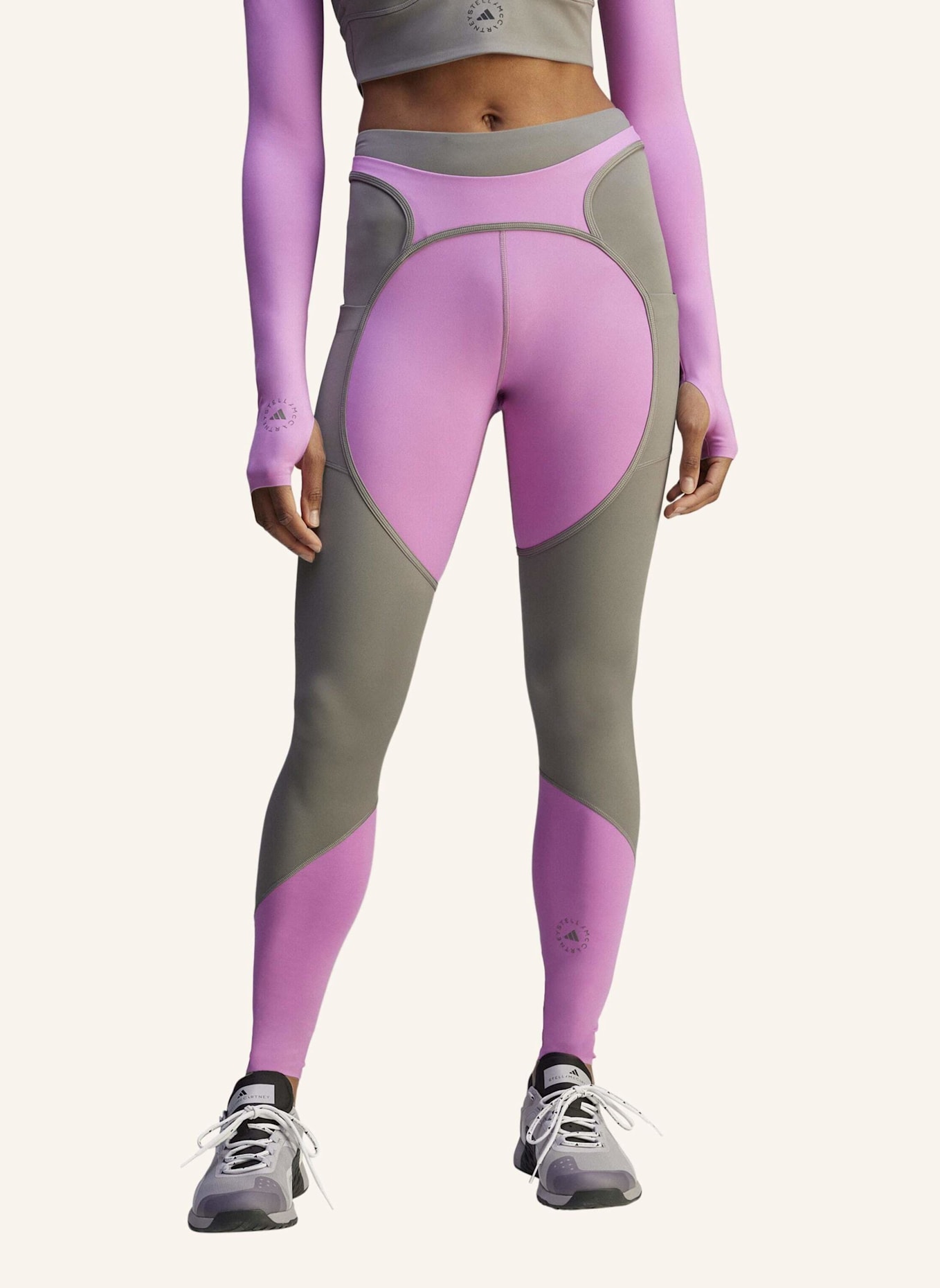 adidas by Stella McCartney ADIDAS BY STELLA MCCARTNEY TWO-TONE LEGGINGS: LILA/ GRAU