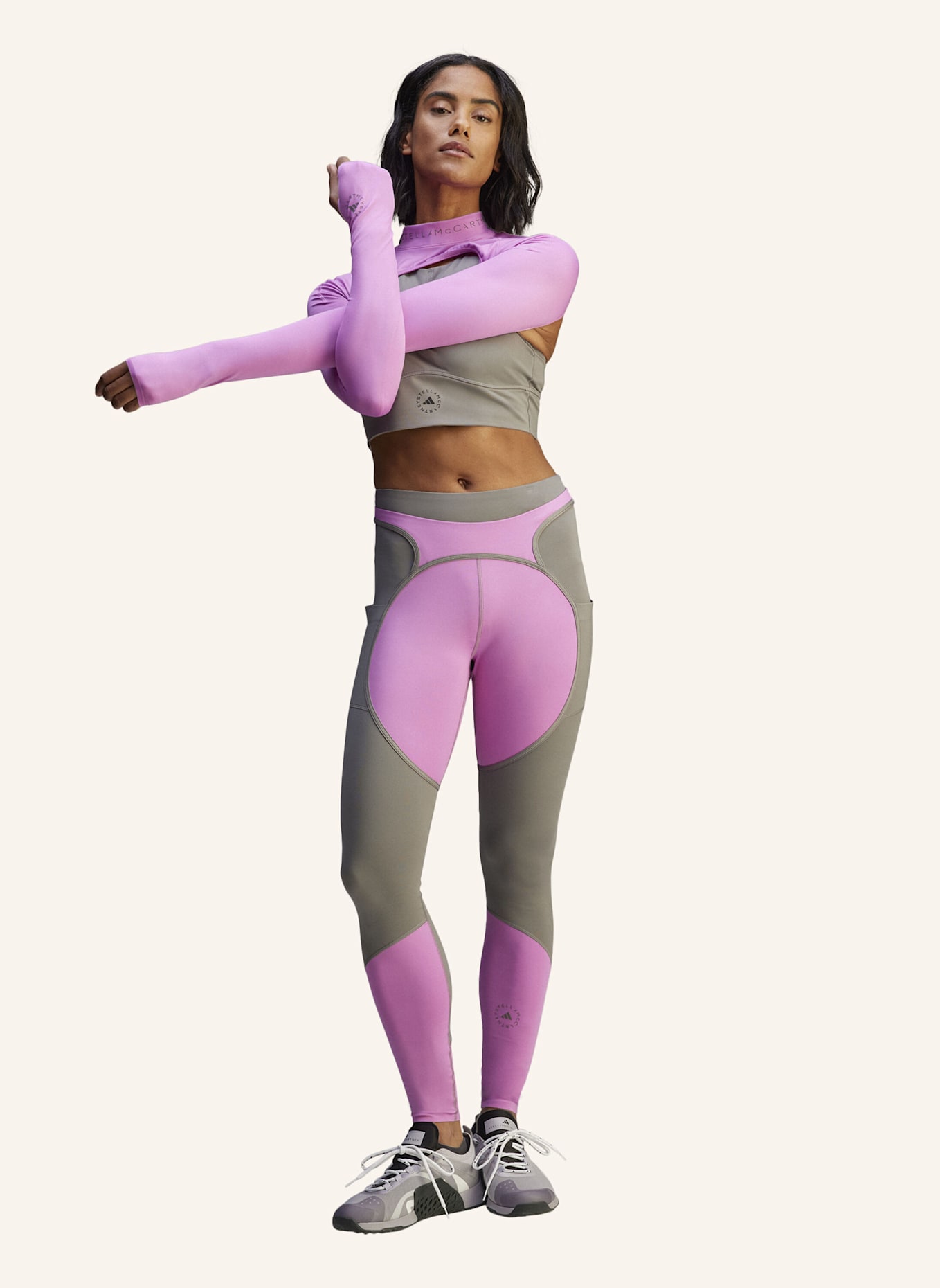 adidas by Stella McCartney ADIDAS BY STELLA MCCARTNEY TWO-TONE LEGGINGS: LILA/ GRAU