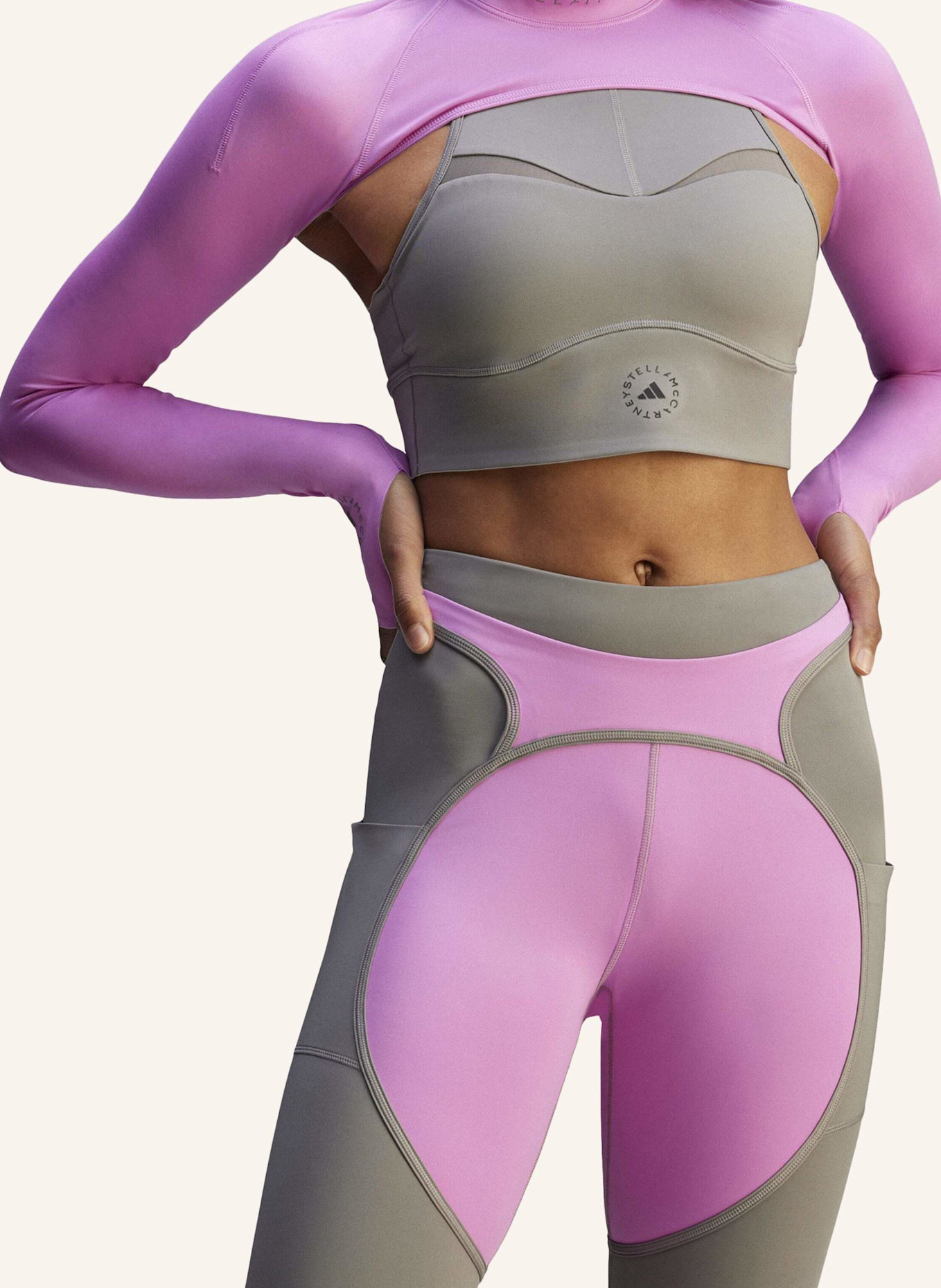 adidas by Stella McCartney ADIDAS BY STELLA MCCARTNEY TWO-TONE LEGGINGS: LILA/ GRAU