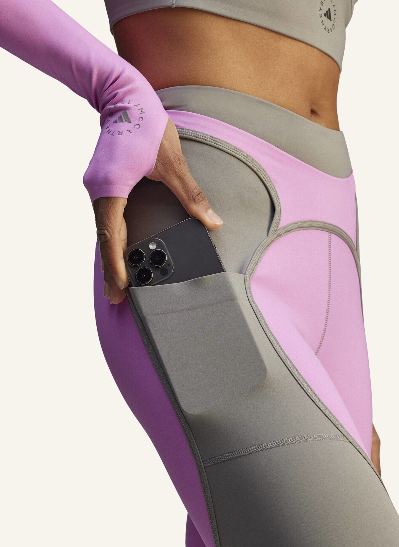 adidas by Stella McCartney ADIDAS BY STELLA MCCARTNEY TWO-TONE LEGGINGS: LILA/ GRAU