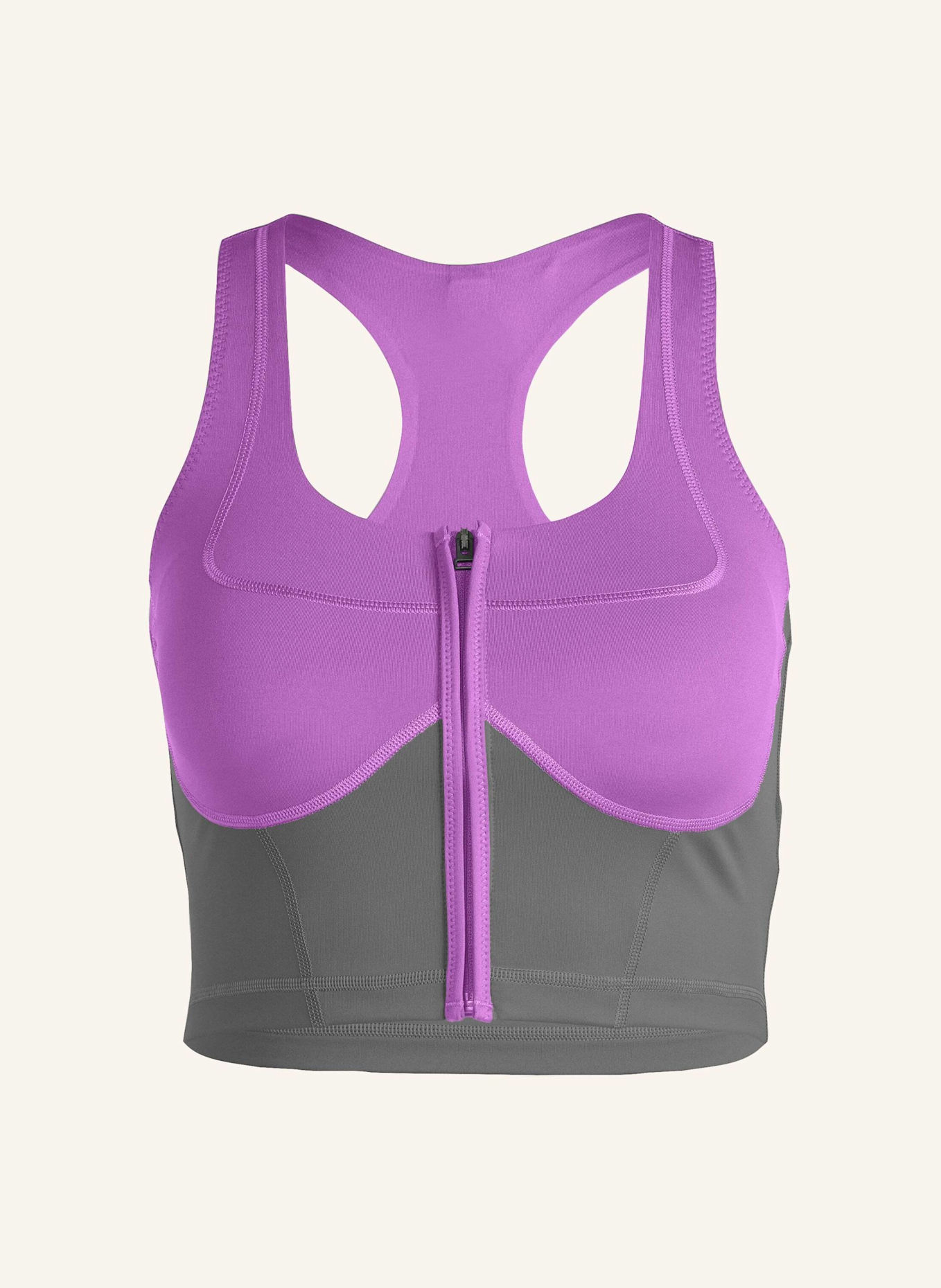 adidas by Stella McCartney ADIDAS BY STELLA MCCARTNEY TWO-TONE ZIPPED CROP-TOP: LILA/ GRAU