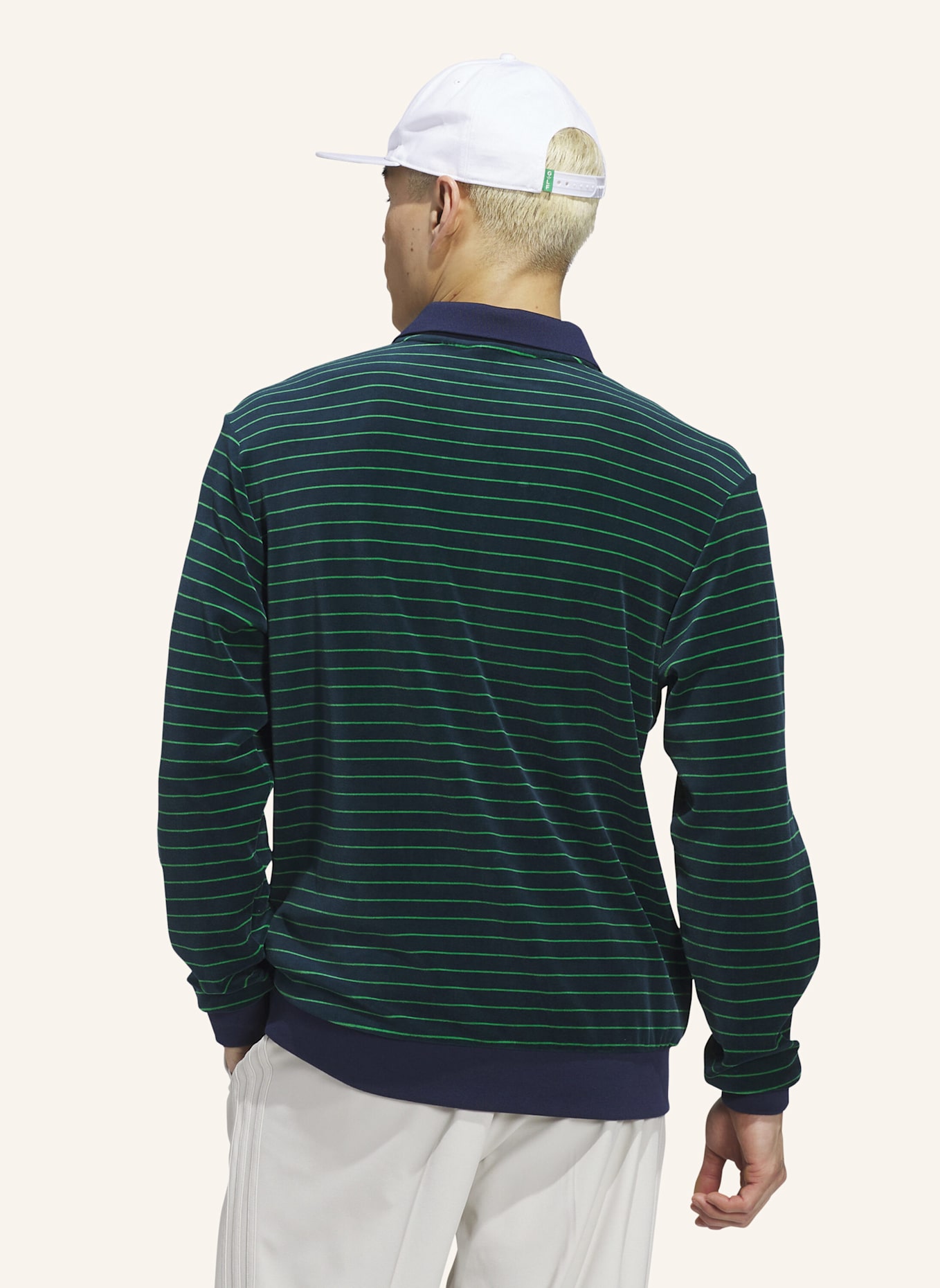 adidas ORIGINALS VELOURS LANGÄRMELIGES POLOSHIRT: BLAU/ GRÜN