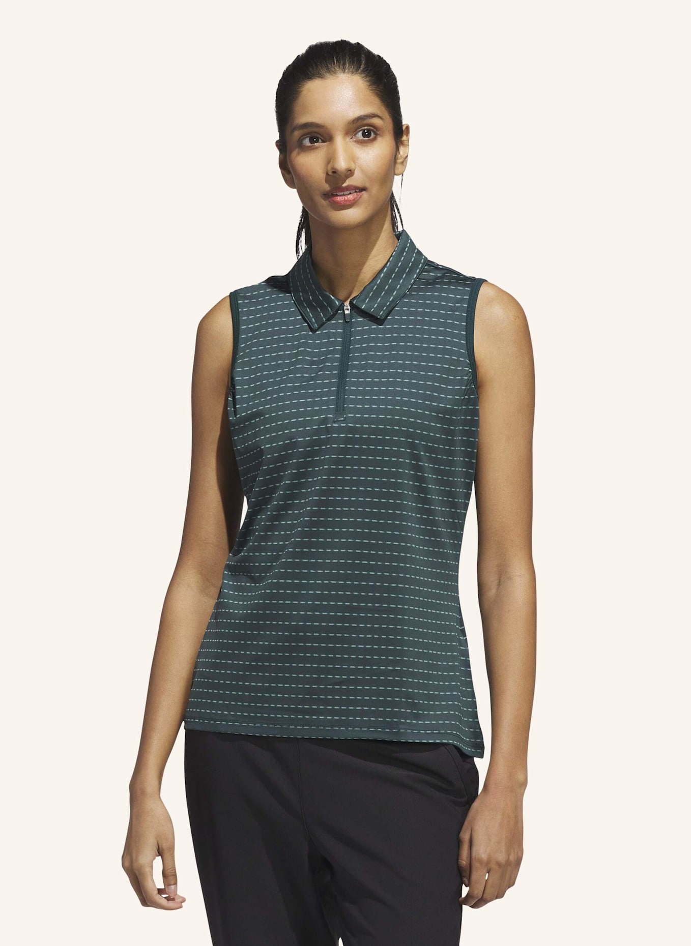 adidas ULTIMATE365 JACQUARD STRIPE SLEEVELESS POLOSHIRT: GRÜN