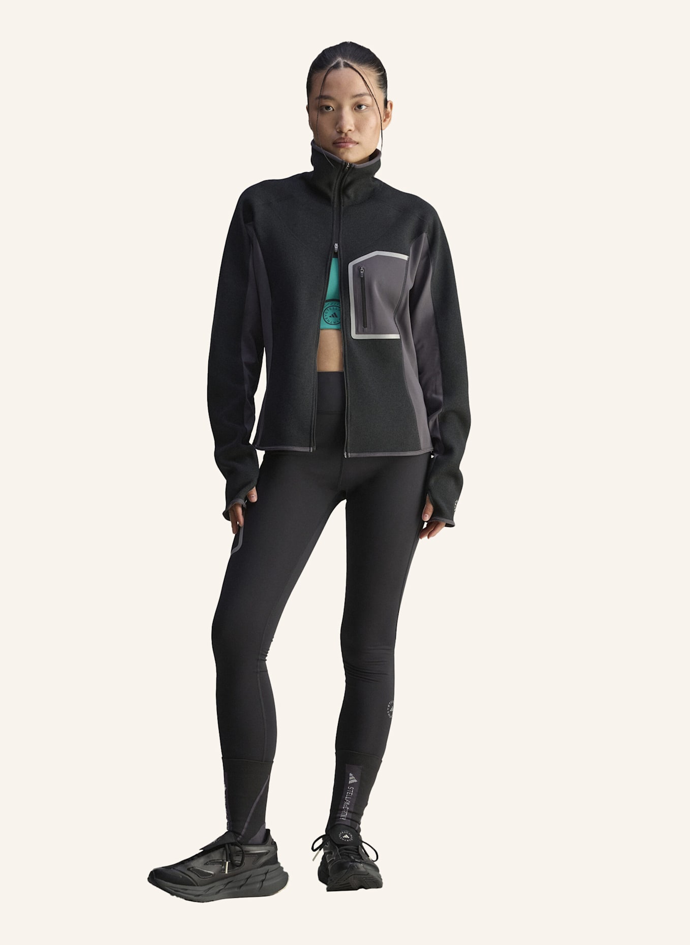 adidas by Stella McCartney ADIDAS BY STELLA MCCARTNEY CLIMAWARM RUNNING FULL-ZIP MIDLAYER: SCHWARZ
