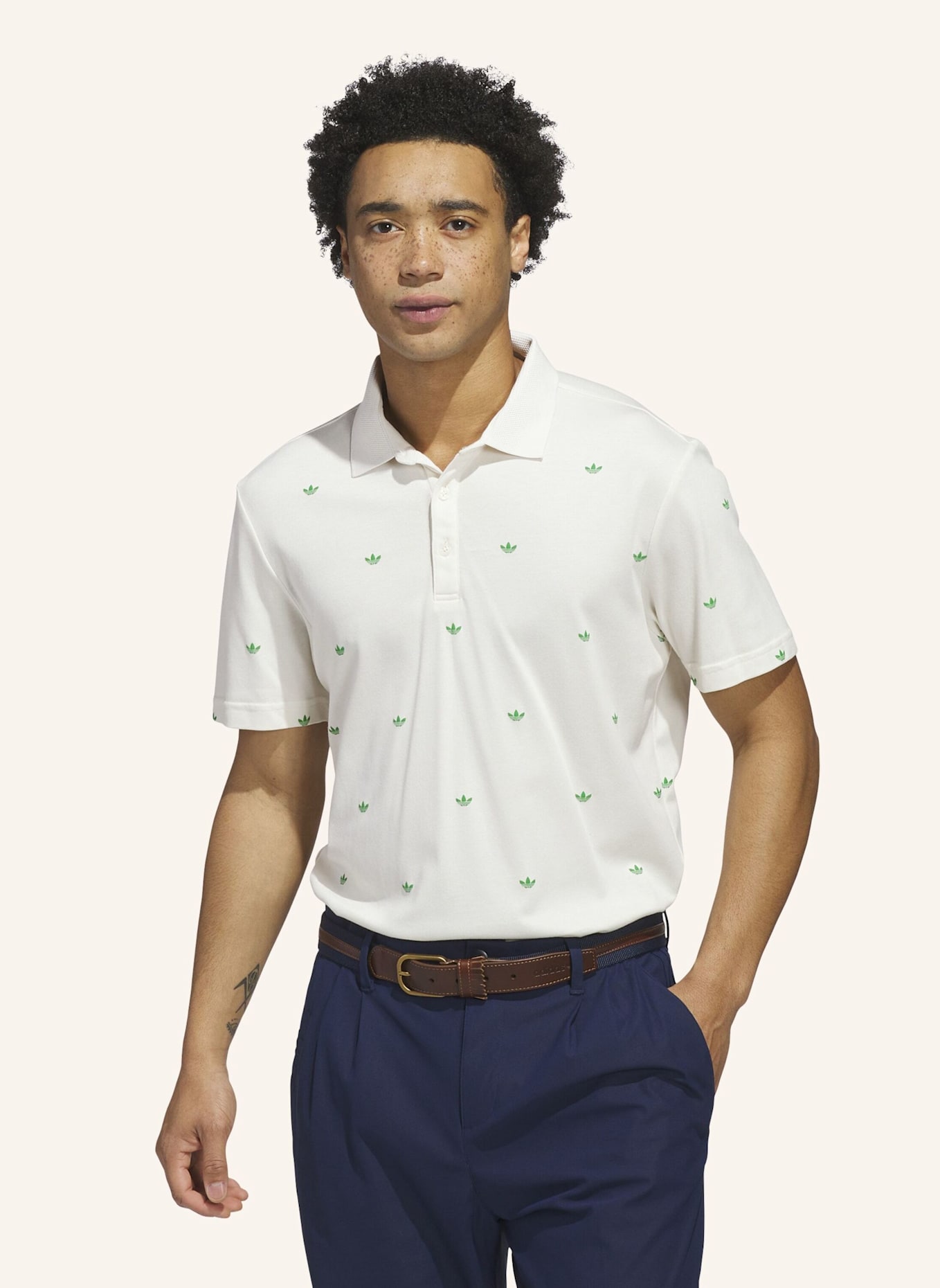 adidas ORIGINALS PRINTED TREFOIL POLOSHIRT: WEISS