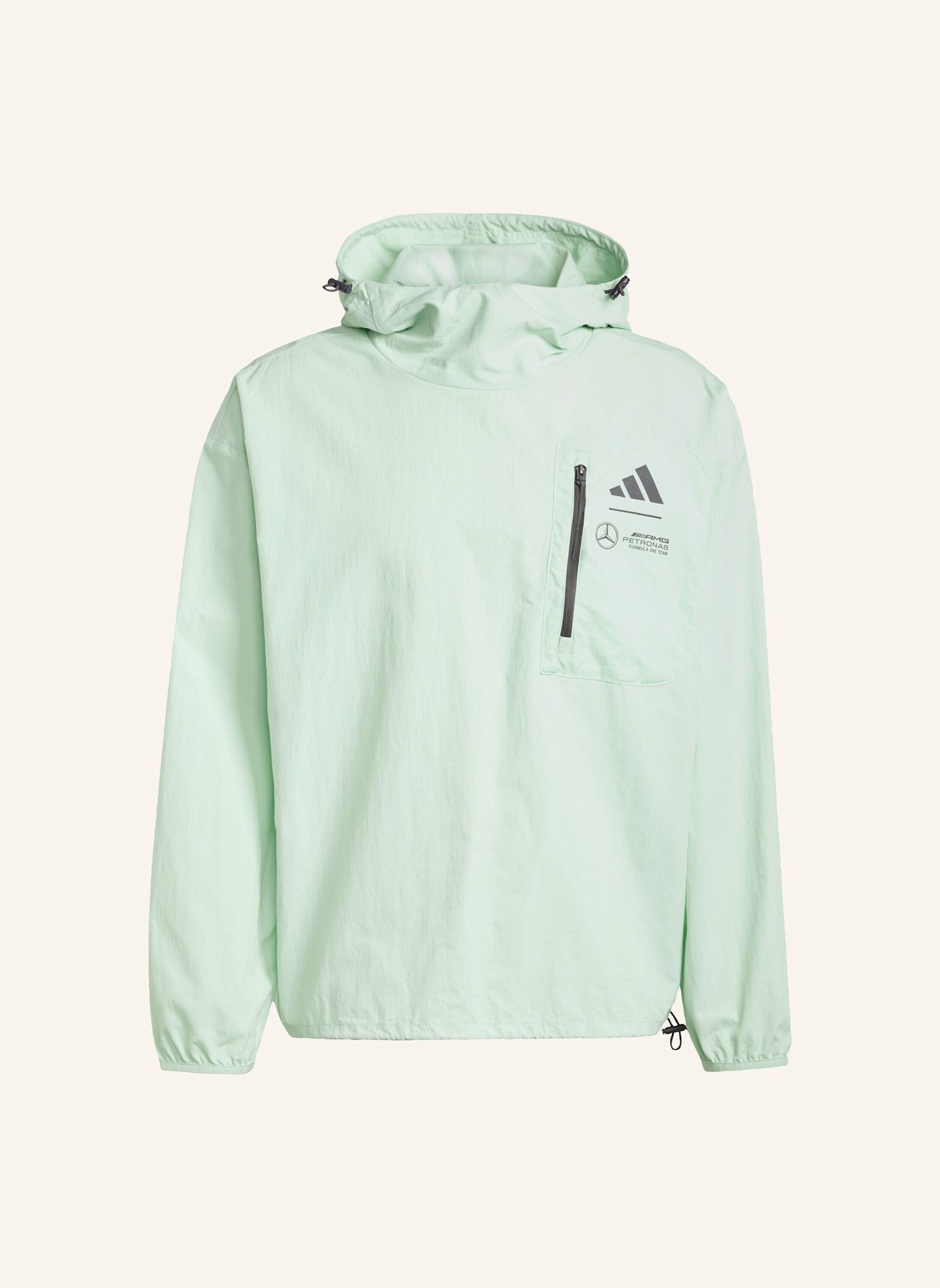 adidas MERCEDES - AMG PETRONAS FORMULA ONE TEAM PREMIUM WOVEN WINDBREAKER: GRÜN/ GRAU