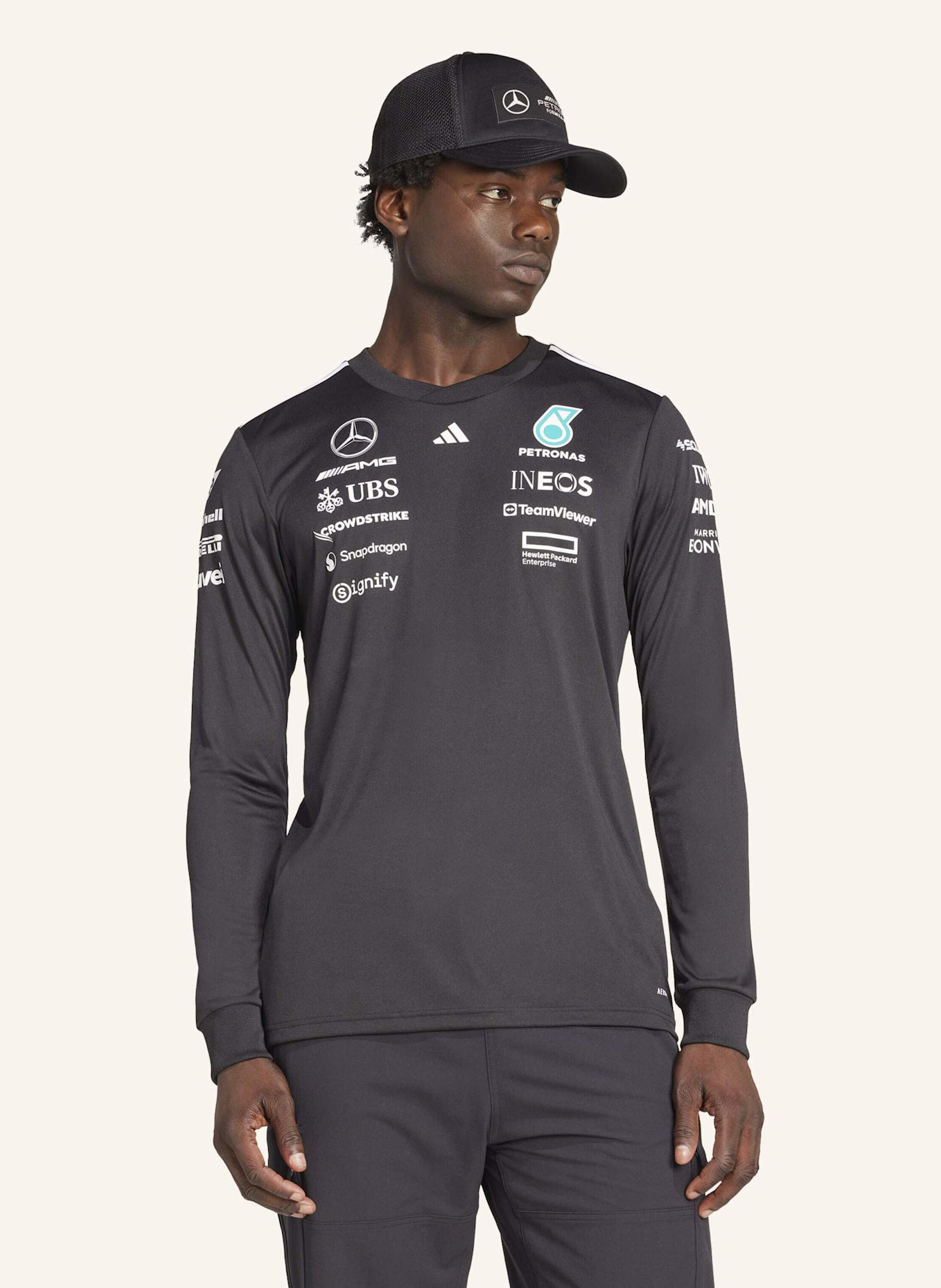 adidas MERCEDES - AMG PETRONAS FORMULA ONE TEAM DRIVER LONGSLEEVE: SCHWARZ/ WEISS