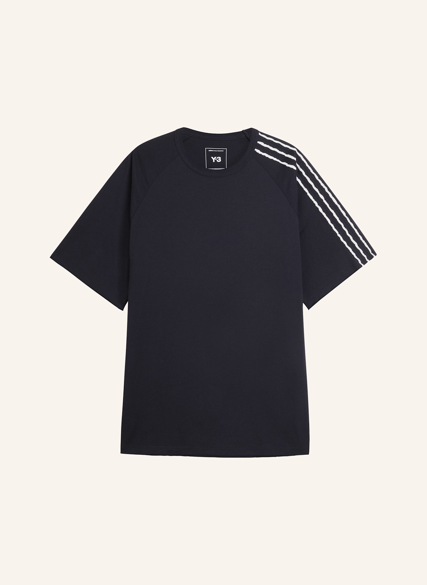 Y-3 Y-3 RAW EDGE 3-STREIFEN T-SHIRT: SCHWARZ