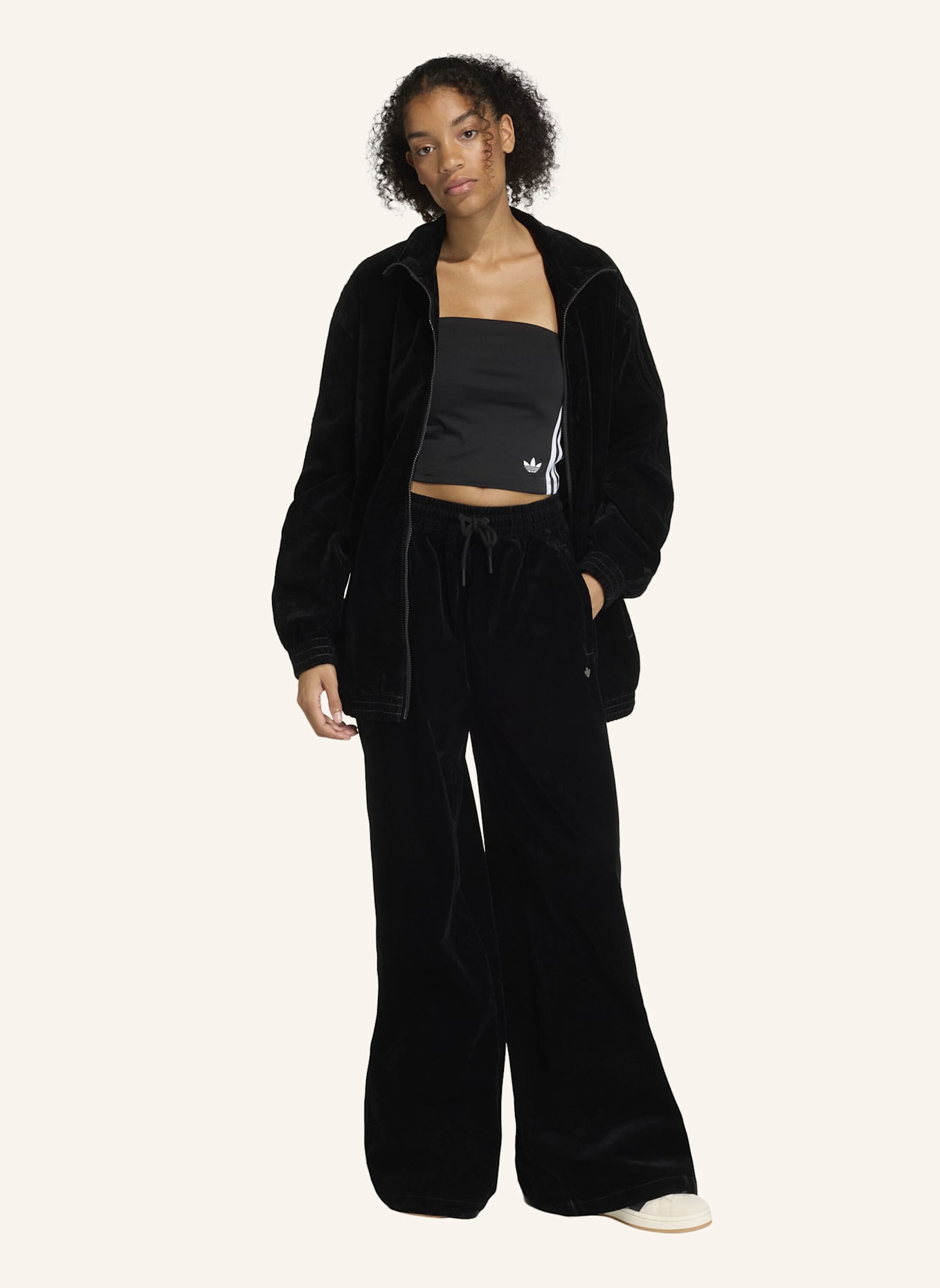 adidas Originals BRUSHED TWILL OVERSIZED FIREBIRD TRACK TOP: SCHWARZ