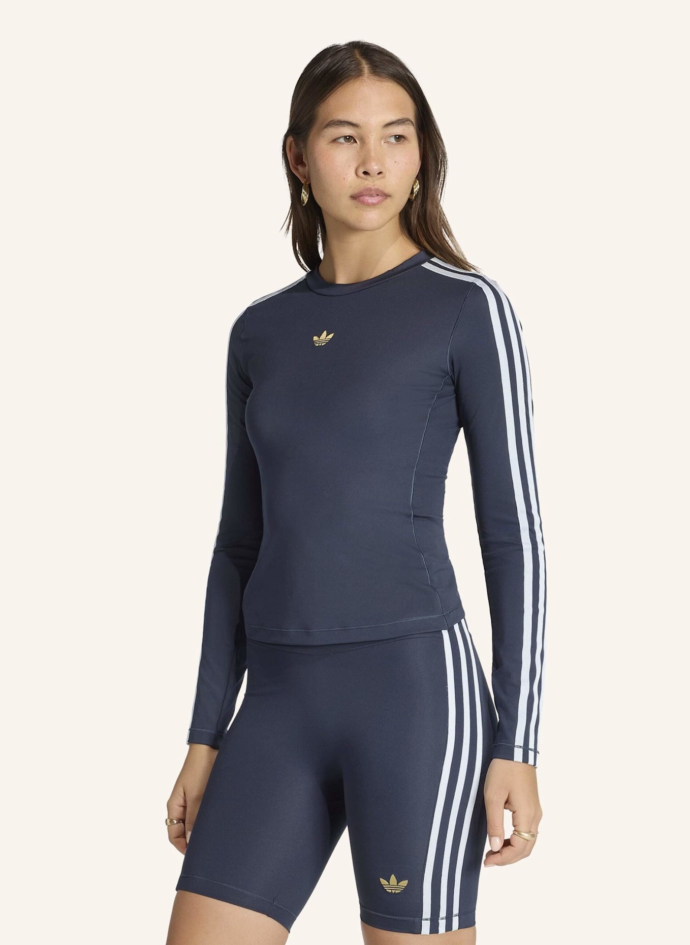 adidas Originals 3-STREIFEN LONG SLEEVE SHIRT: SCHWARZ/ BLAU