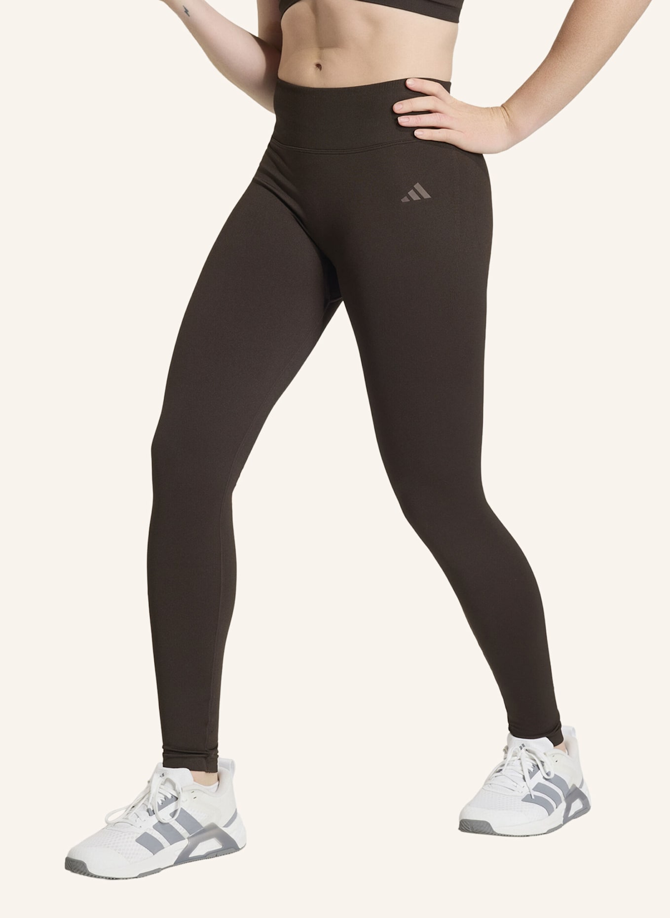 adidas WORKOUT ESSENTIALS KNIT SCRUNCH 7/8 LEGGINGS: BRAUN