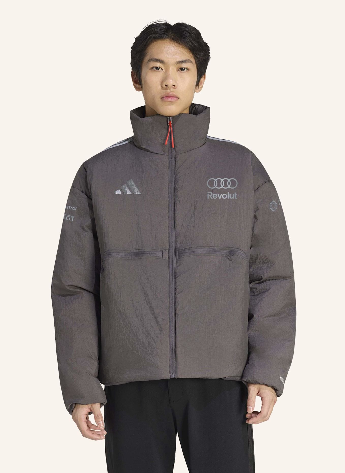 adidas AUDI REVOLUT F1 TEAM ENGINEERS & MARKETING PUFFER JACKE: GRAU