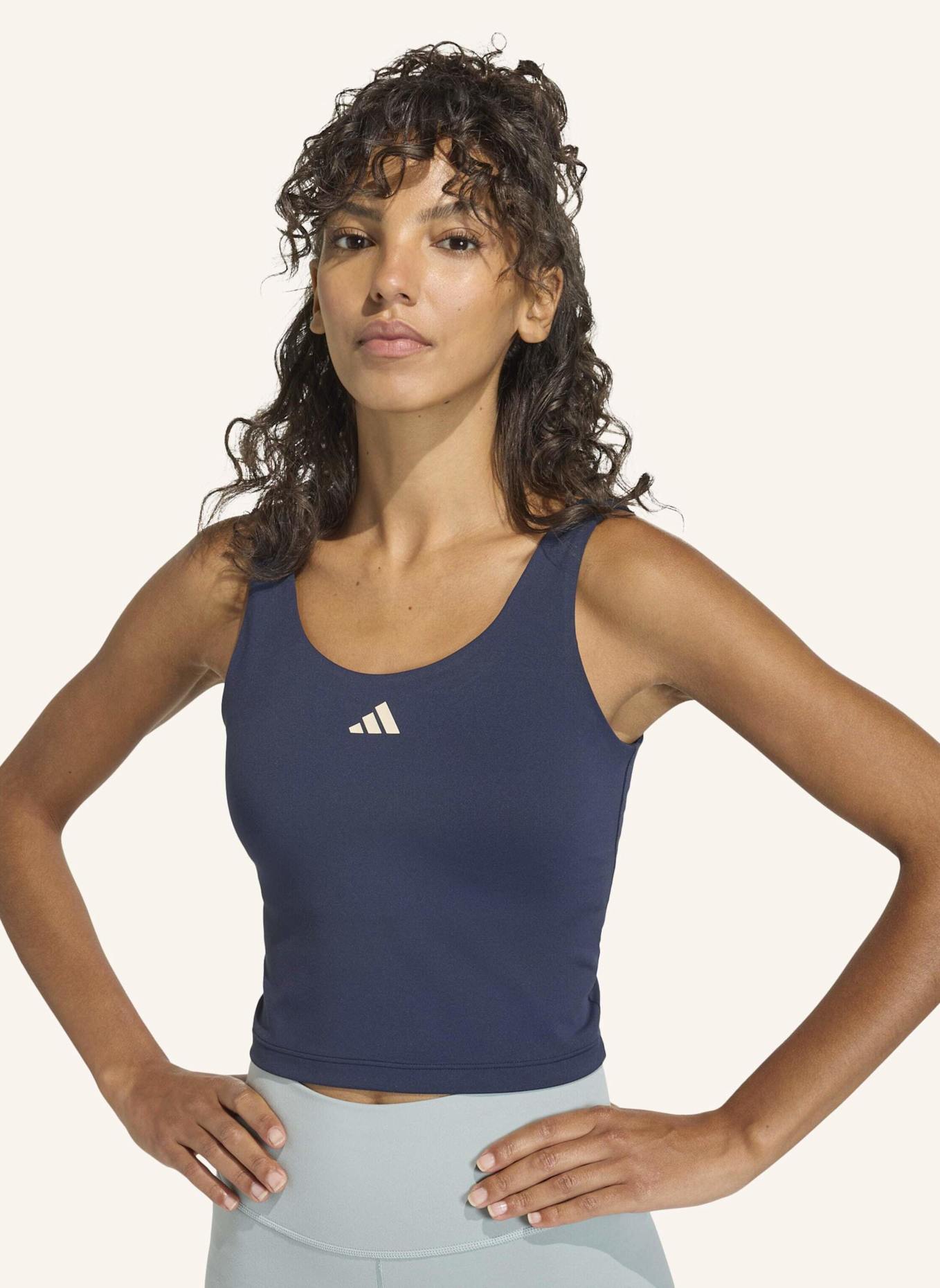 adidas 3-STREIFEN STUDIO ALL ME TANKTOP, LEICHT STÜTZEND: BLAU