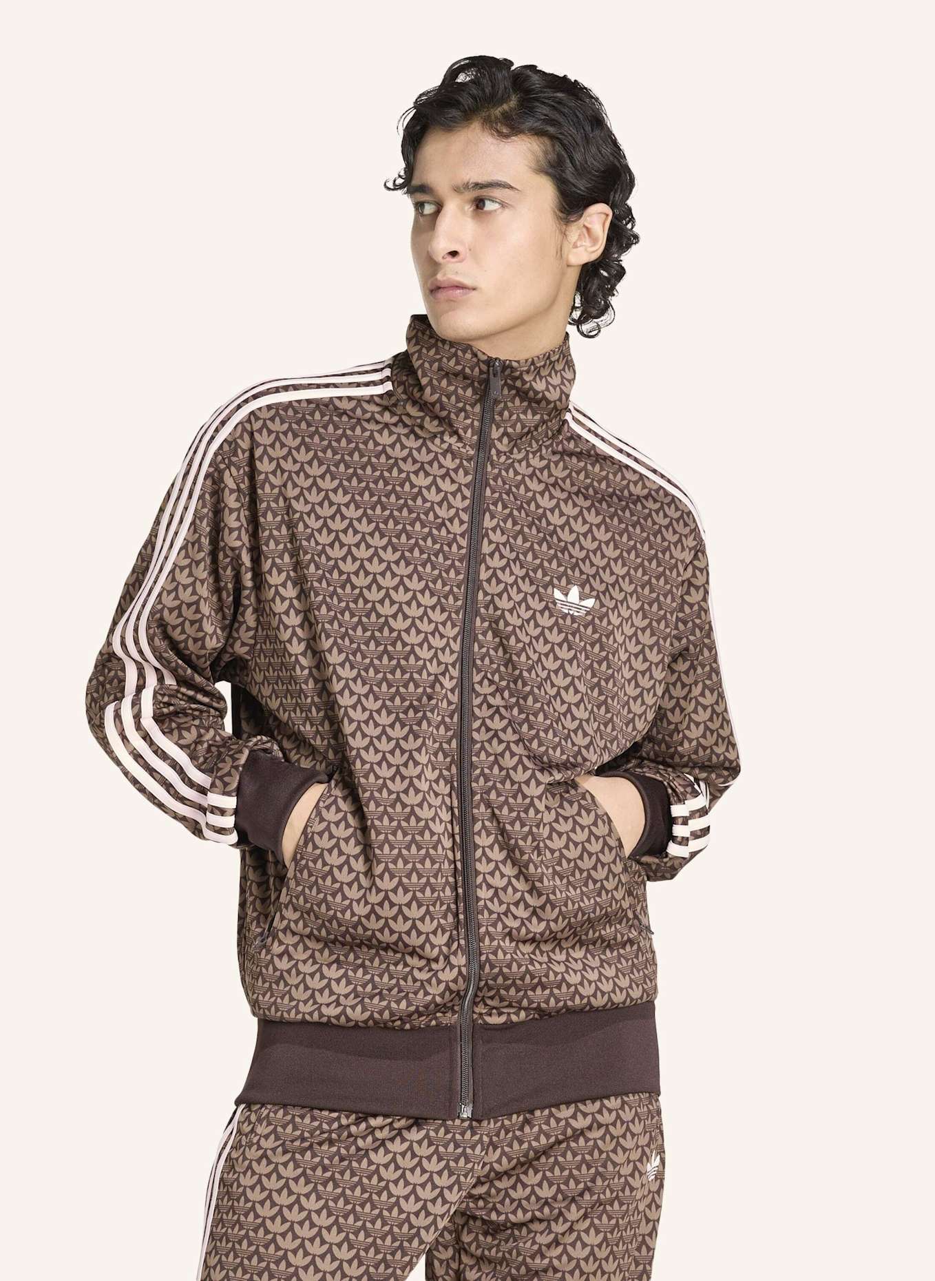 adidas Originals FIREBIRD LOOSE MONOGRAM TRAININGSJACKE: BRAUN/ PINK