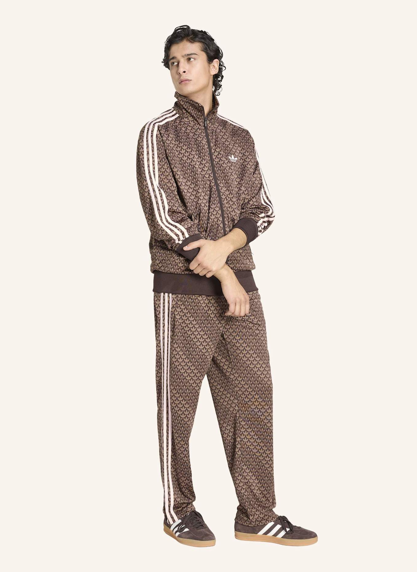 adidas Originals FIREBIRD LOOSE MONOGRAM TRAININGSJACKE: BRAUN/ PINK