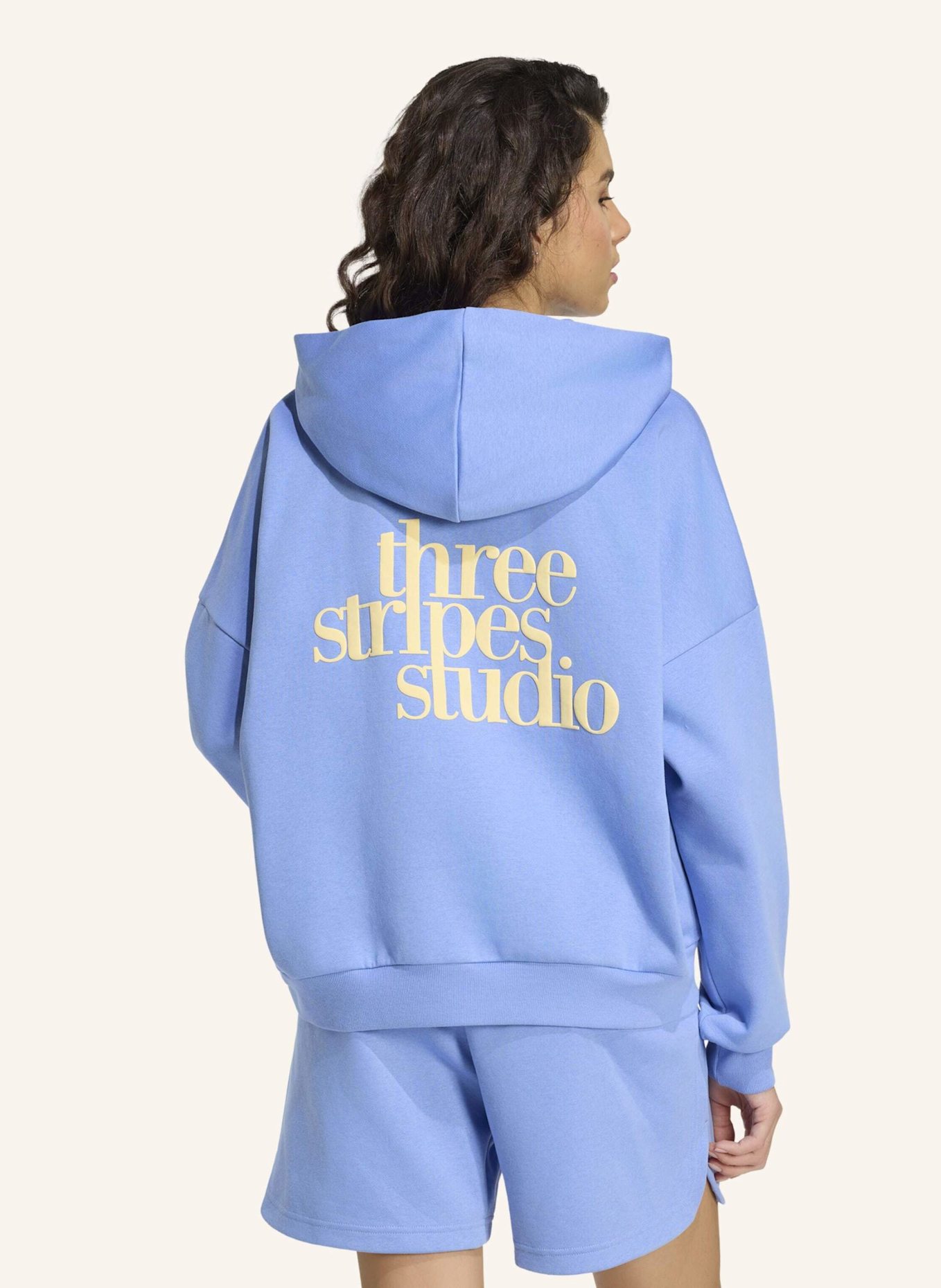 adidas 3-STREIFEN STUDIO HOODIE: BLAU