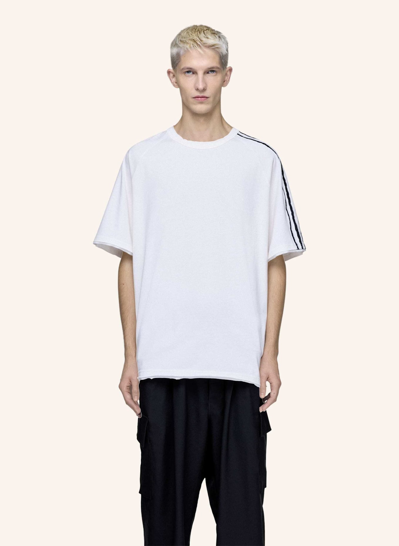Y-3 Y-3 RAW EDGE 3-STREIFEN T-SHIRT: WEISS