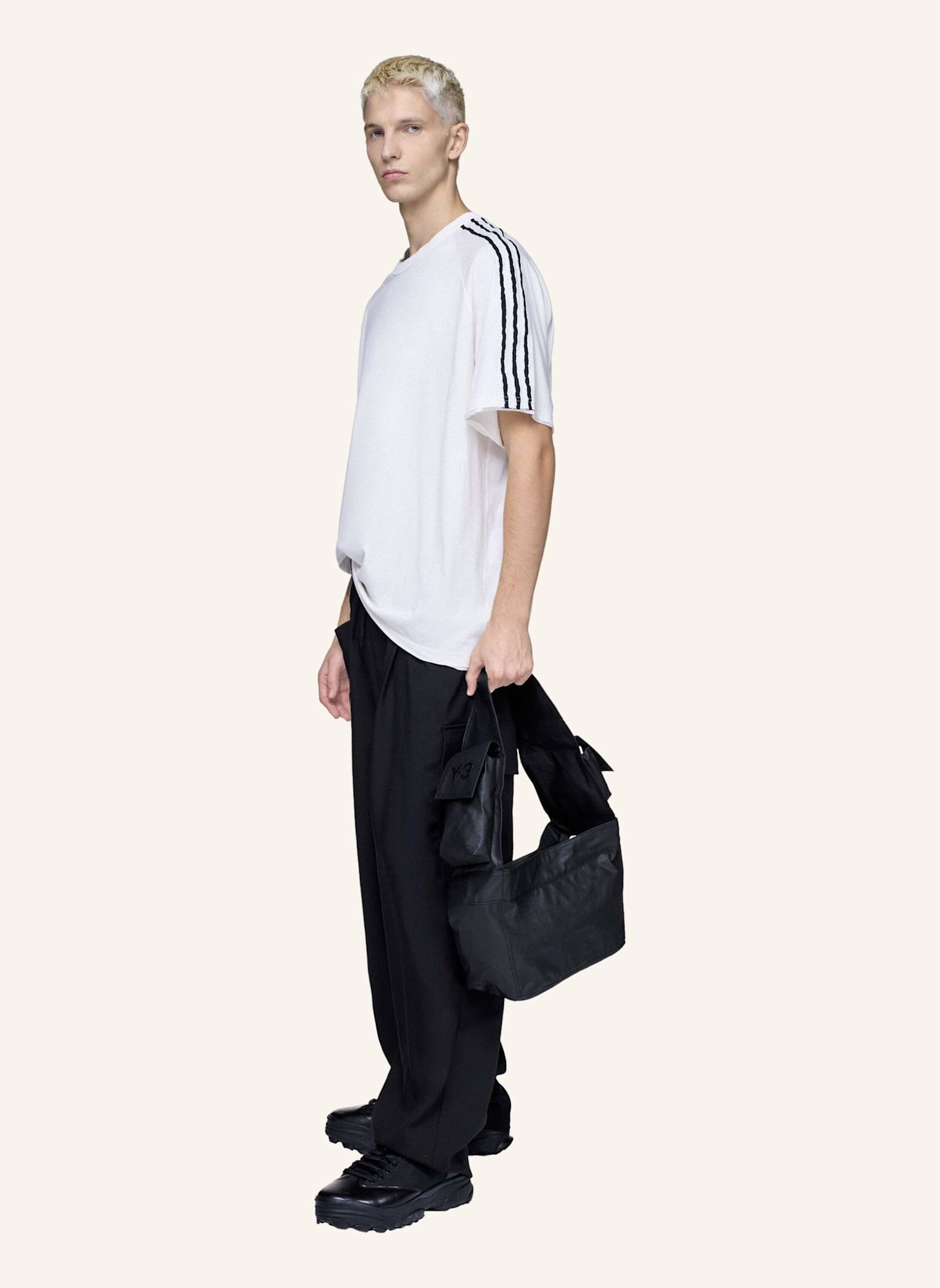 Y-3 Y-3 RAW EDGE 3-STREIFEN T-SHIRT: WEISS