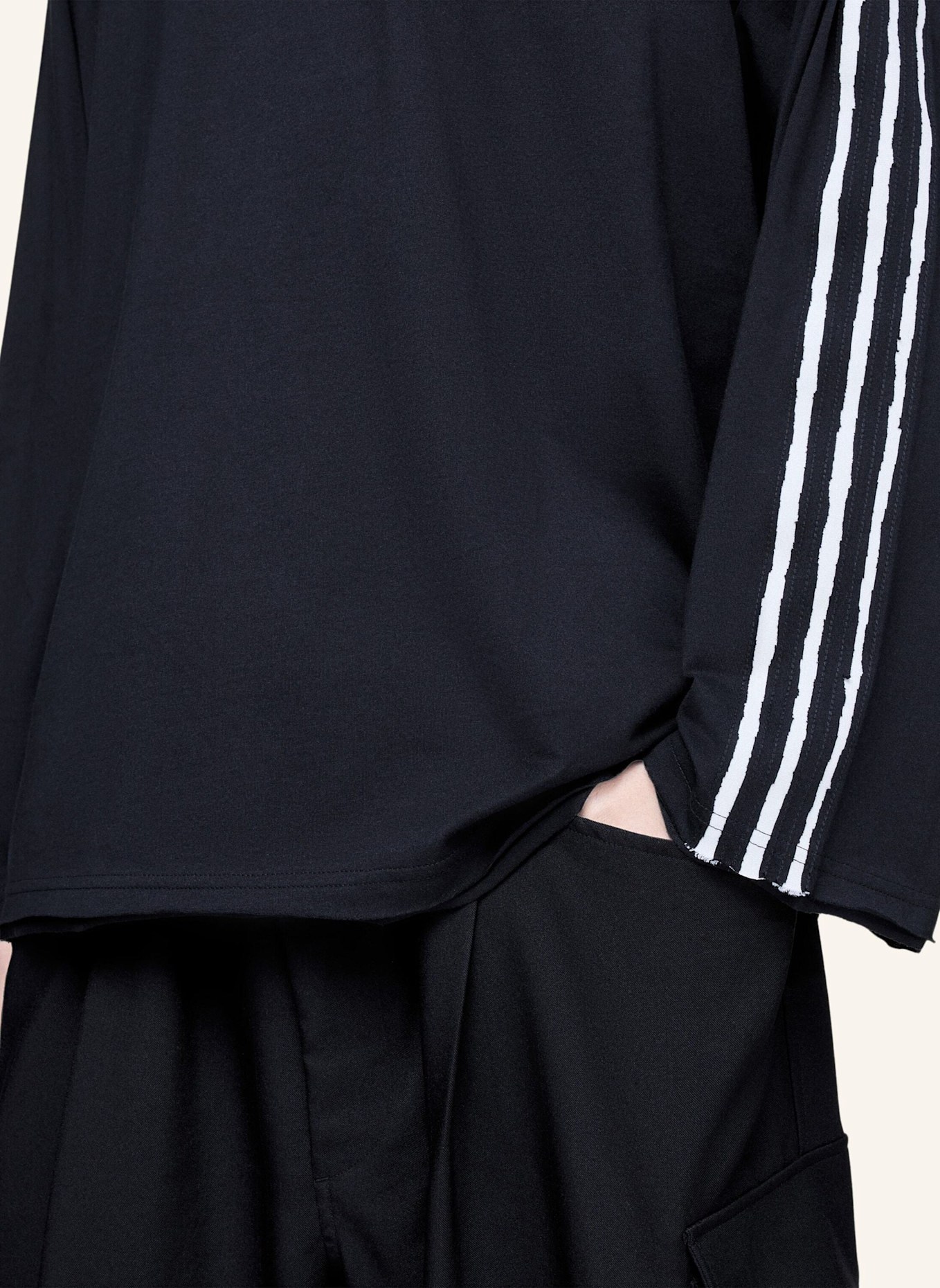 Y-3 Y-3 RAW EDGE 3-STREIFEN LONGSLEEVE: SCHWARZ