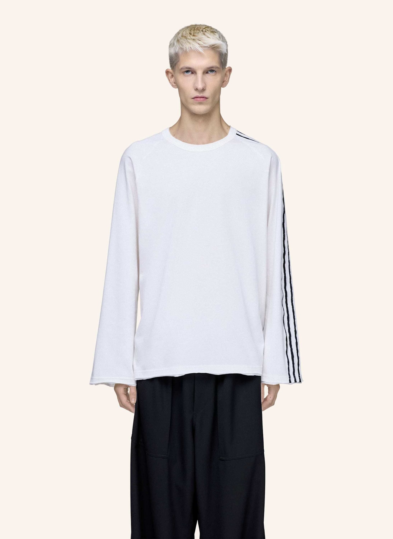 Y-3 Y-3 RAW EDGE 3-STREIFEN LONGSLEEVE: WEISS